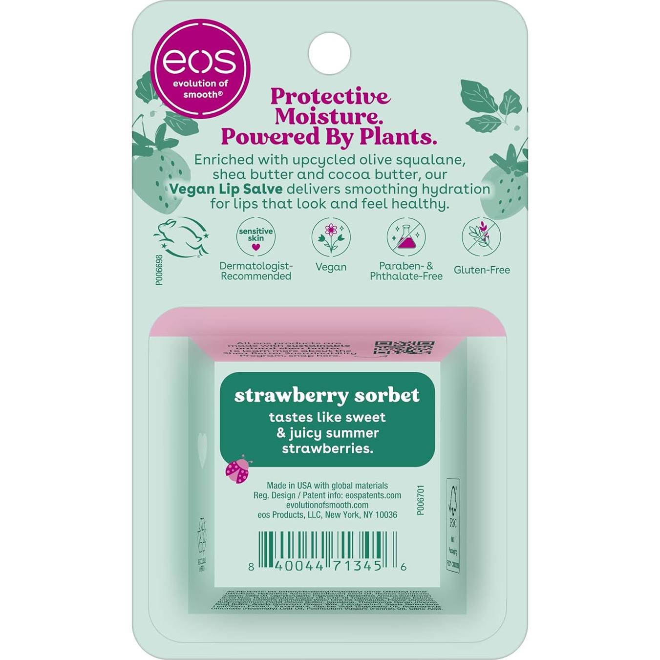 Bálsamo Labial Vegano eos Sorbete de Fresa 11.89 g Natural