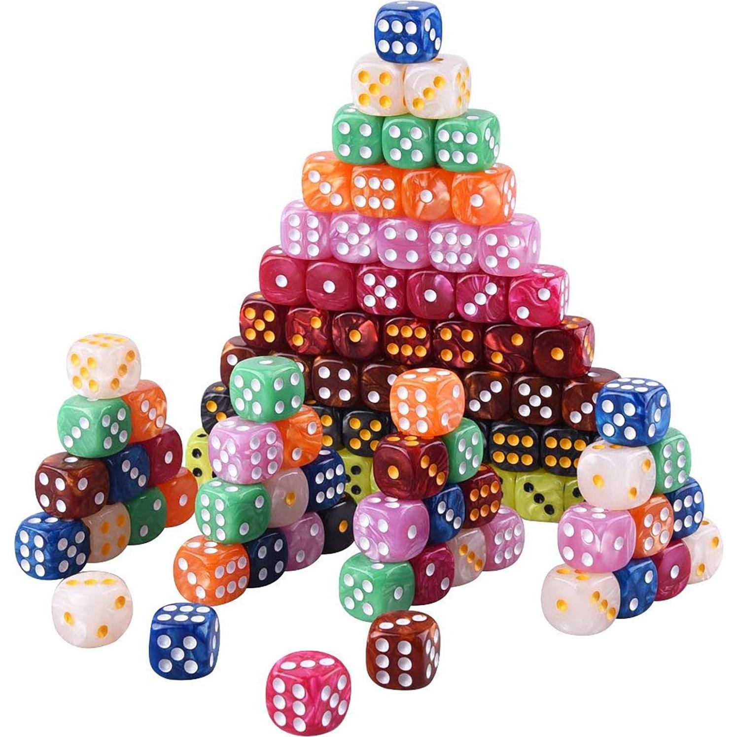 AUSTOR Set de 100 Dados de 6 Caras en 10 Colores Perla