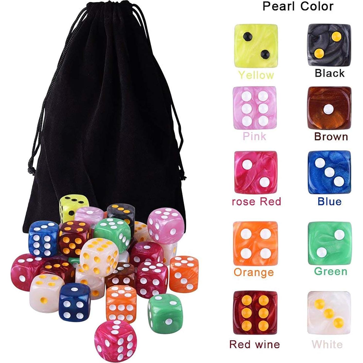 AUSTOR Set de 100 Dados de 6 Caras en 10 Colores Perla