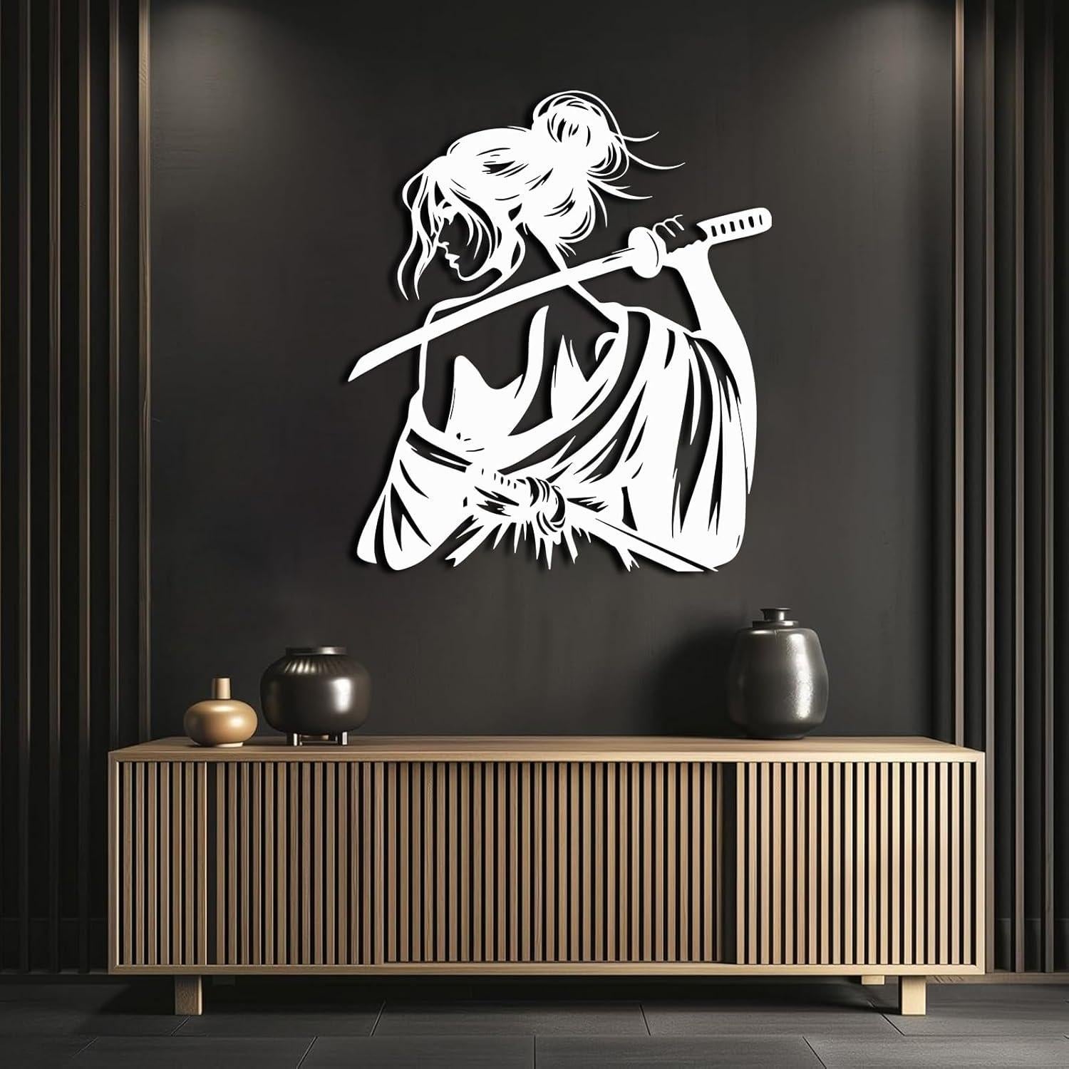 Arte de Pared Samurai de Metal Oxzcimty 41x47cm Negro