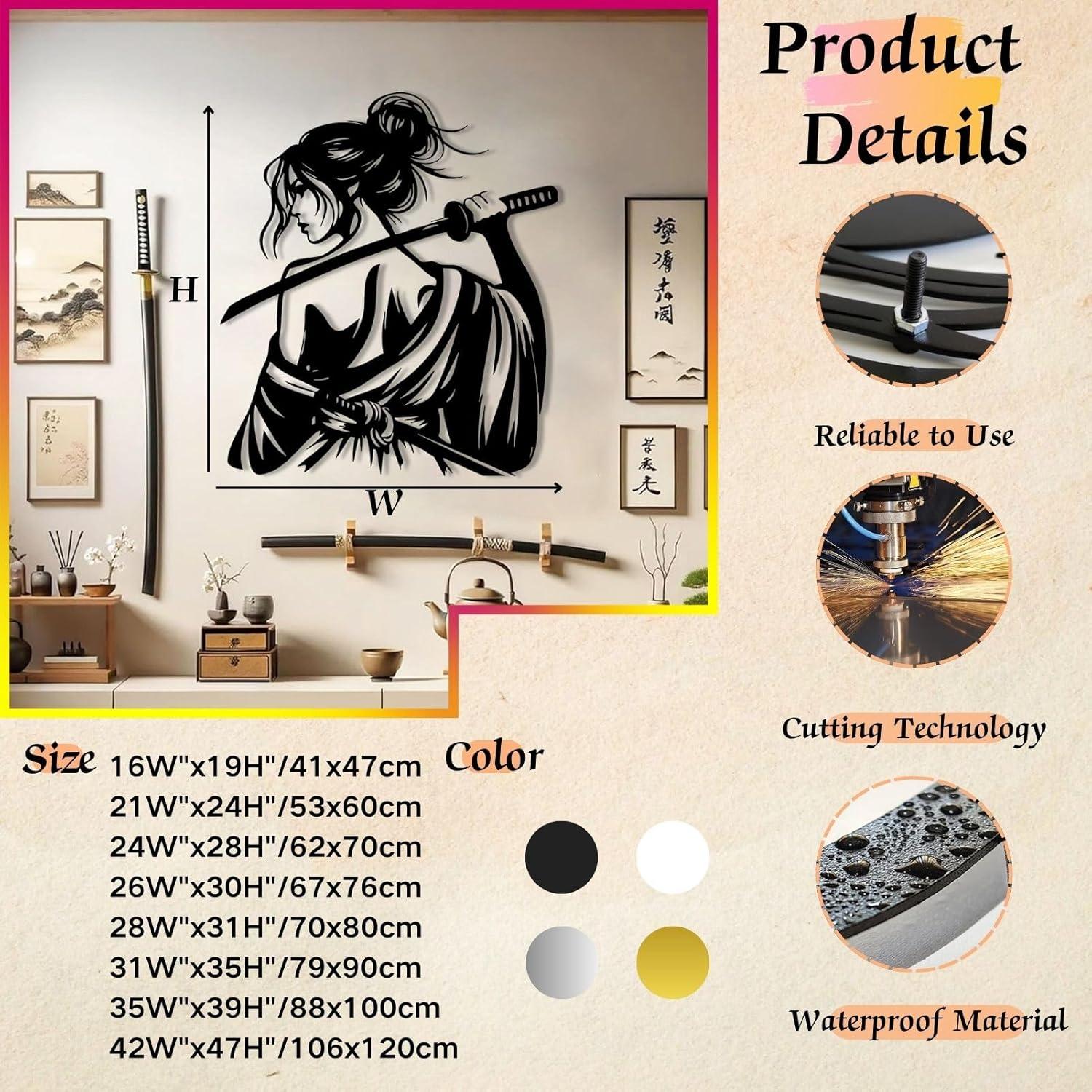 Arte de Pared Samurai de Metal Oxzcimty 41x47cm Negro