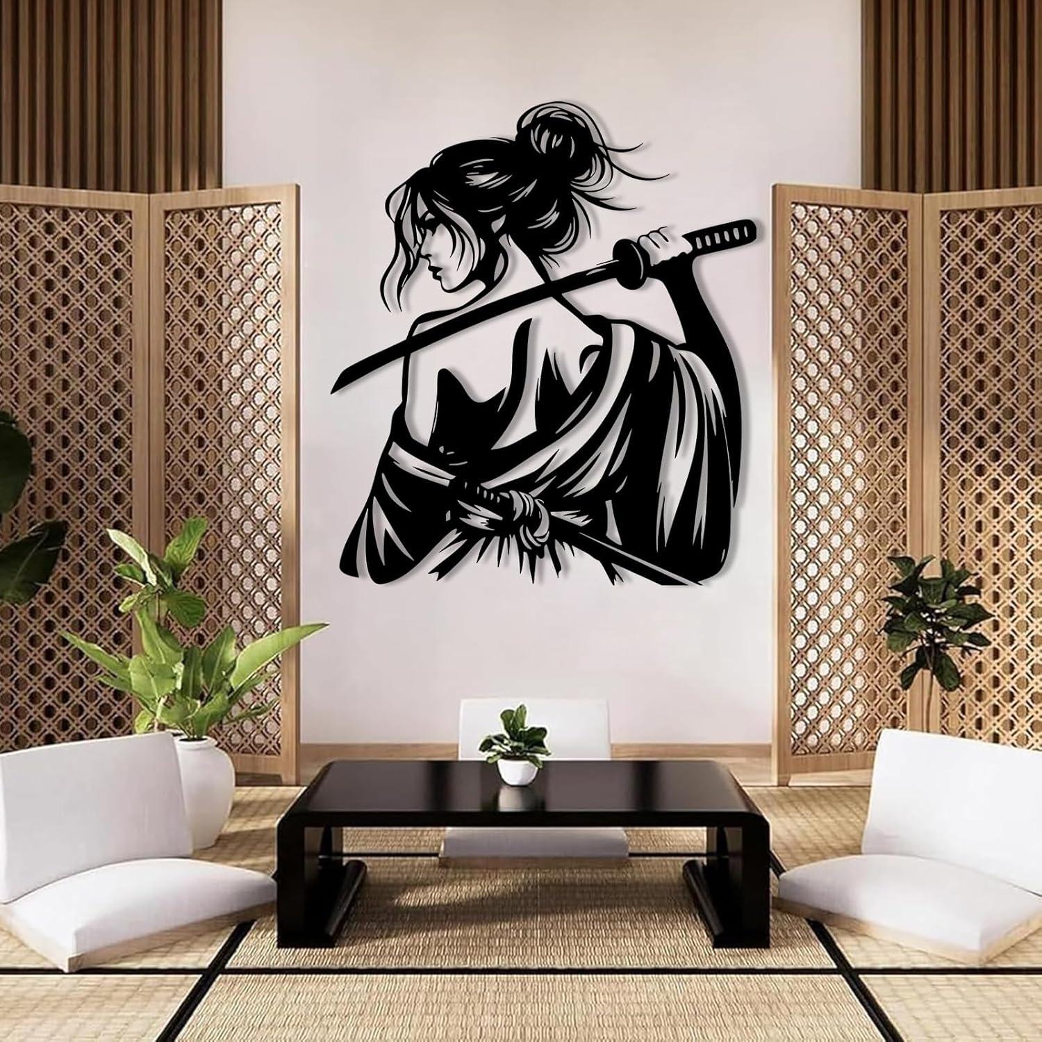 Arte de Pared Samurai de Metal Oxzcimty 41x47cm Negro