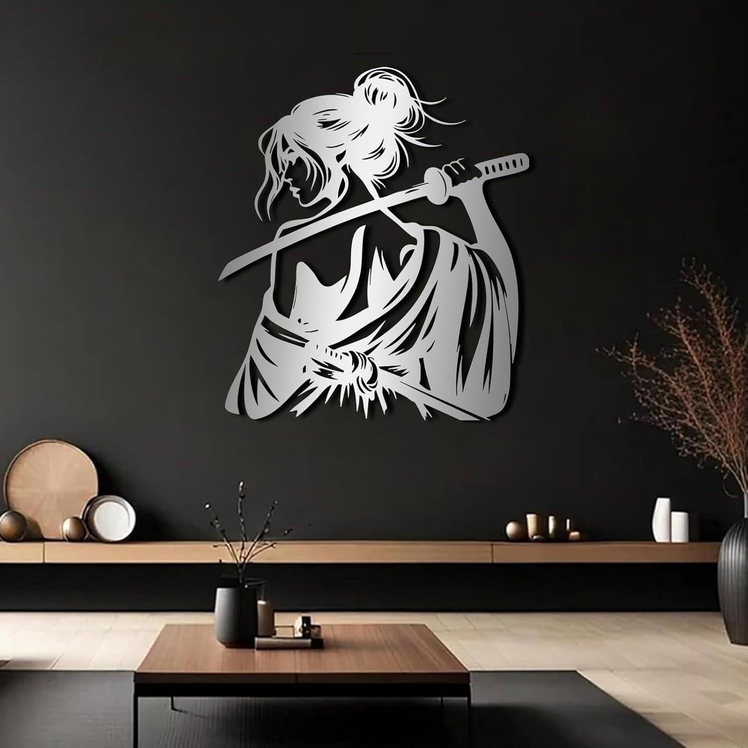 Arte de Pared Samurai de Metal Oxzcimty 41x47cm Negro