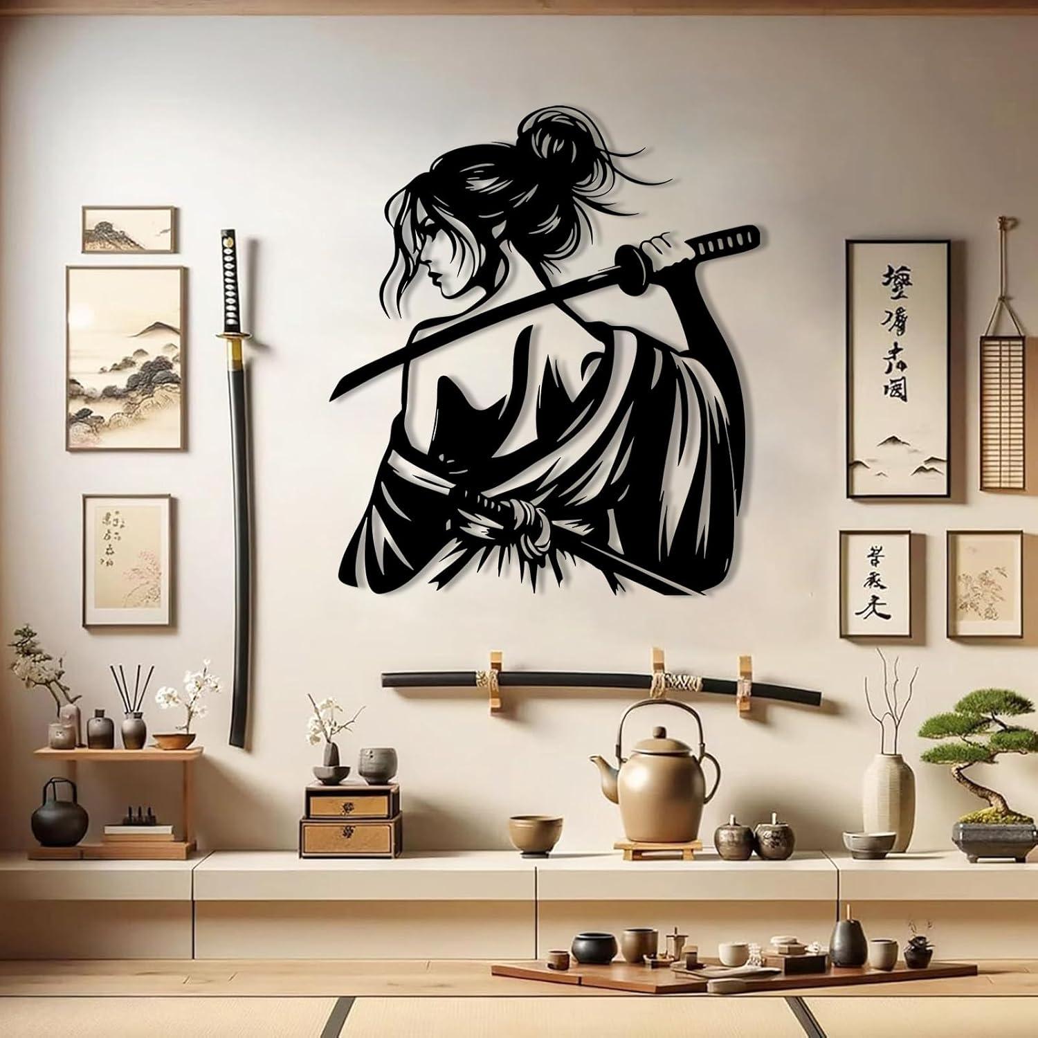 Arte de Pared Samurai de Metal Oxzcimty 41x47cm Negro