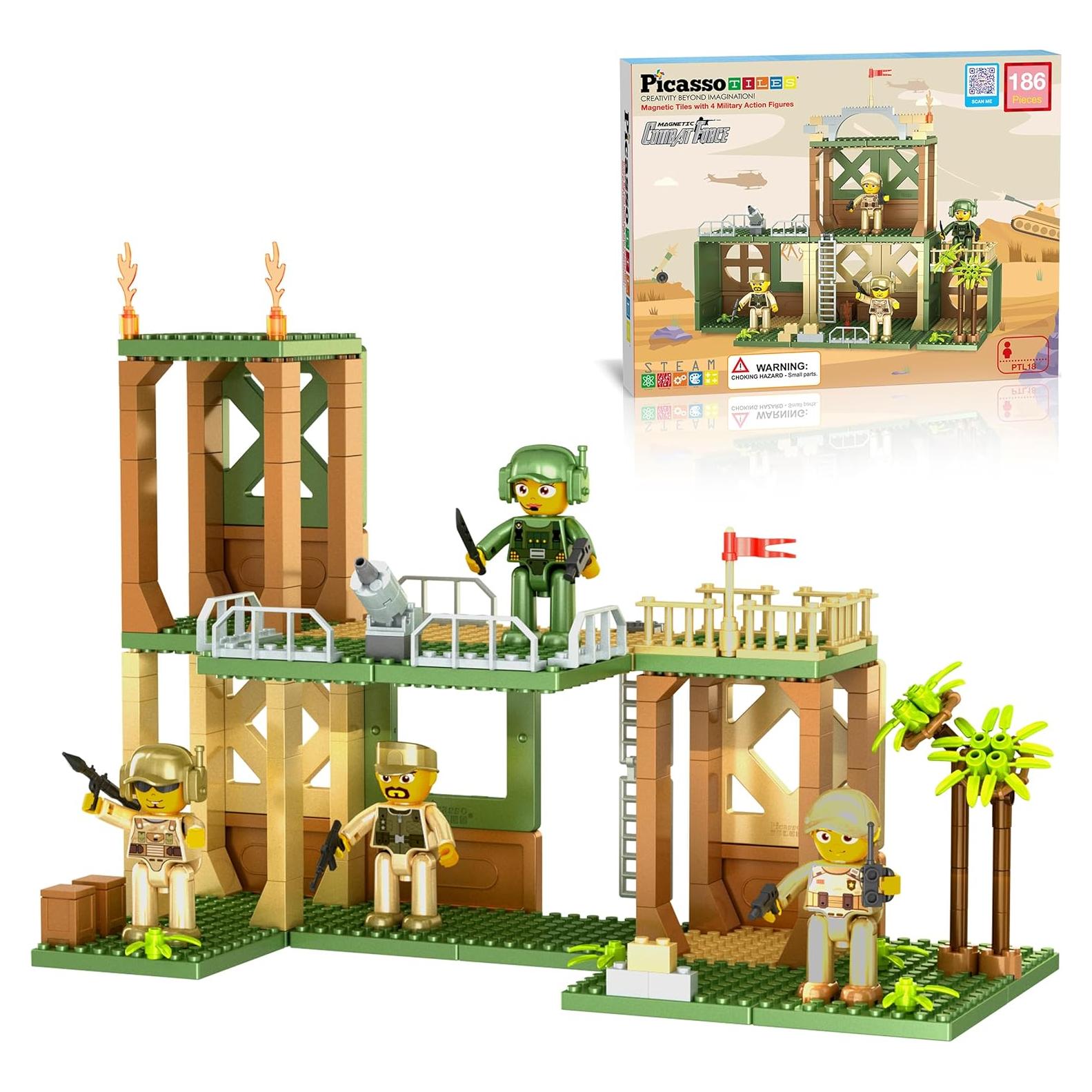 PicassoTiles Bloques Magnéticos Fuerza Militar 186 Piezas