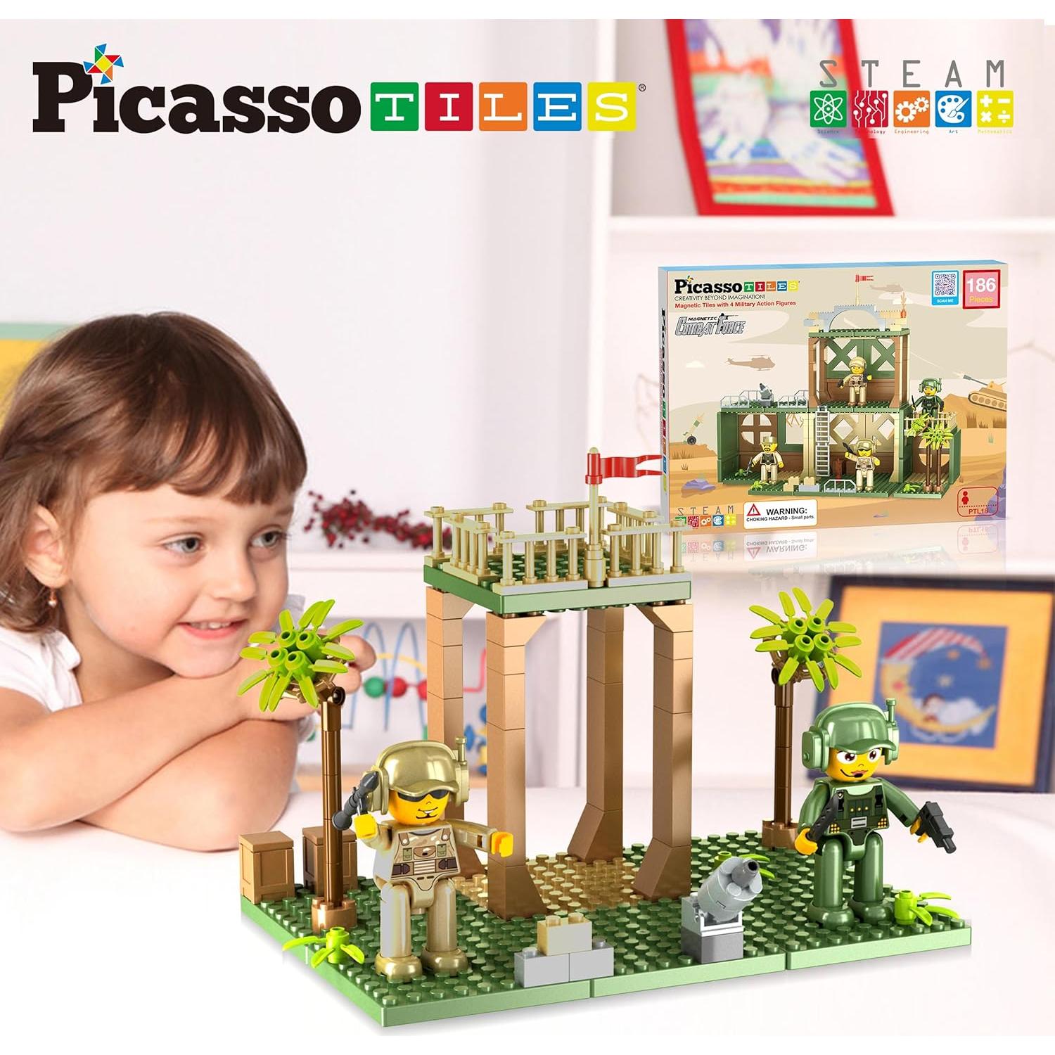 PicassoTiles Bloques Magnéticos Fuerza Militar 186 Piezas