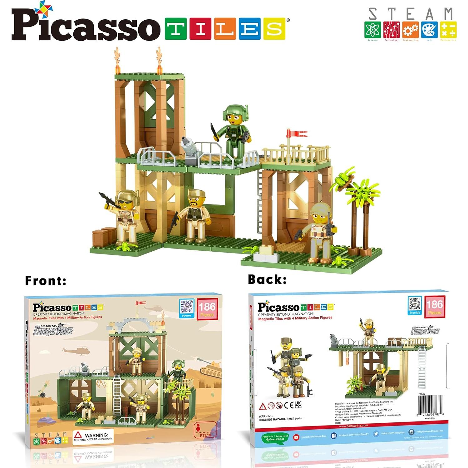 PicassoTiles Bloques Magnéticos Fuerza Militar 186 Piezas