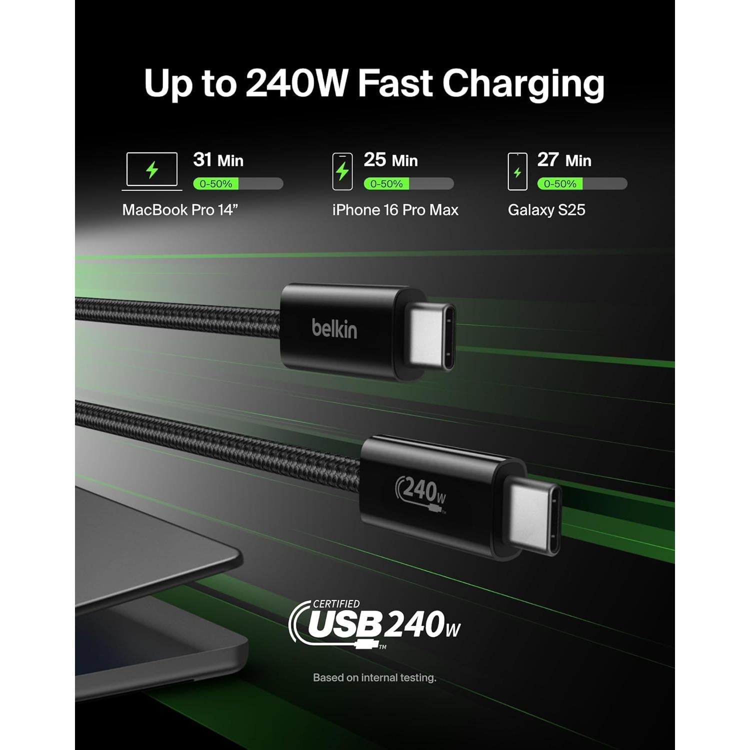 Cable USB-C a USB-C Belkin 1M 240W Carga Rápida Negro