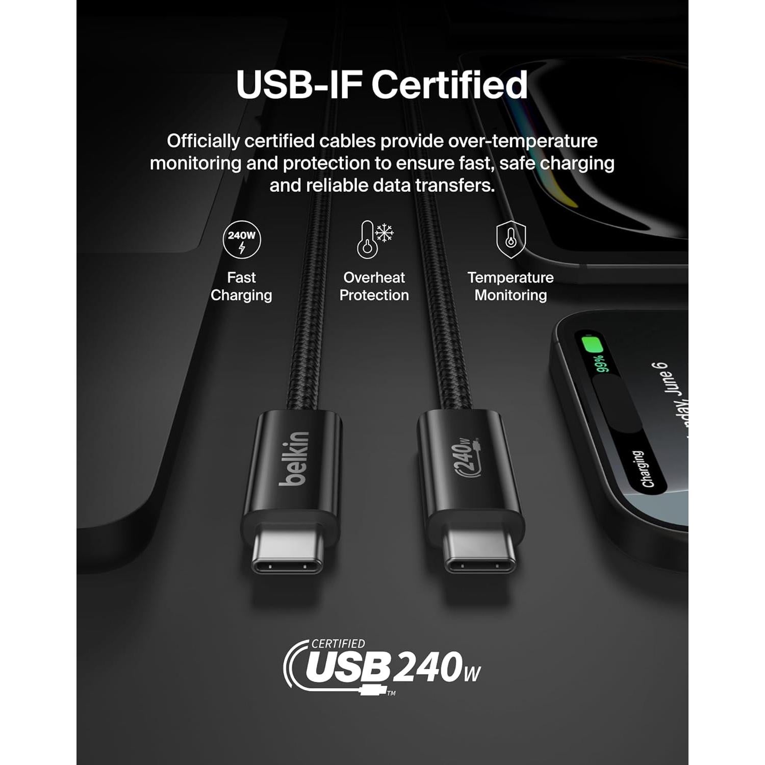 Cable USB-C a USB-C Belkin 1M 240W Carga Rápida Negro