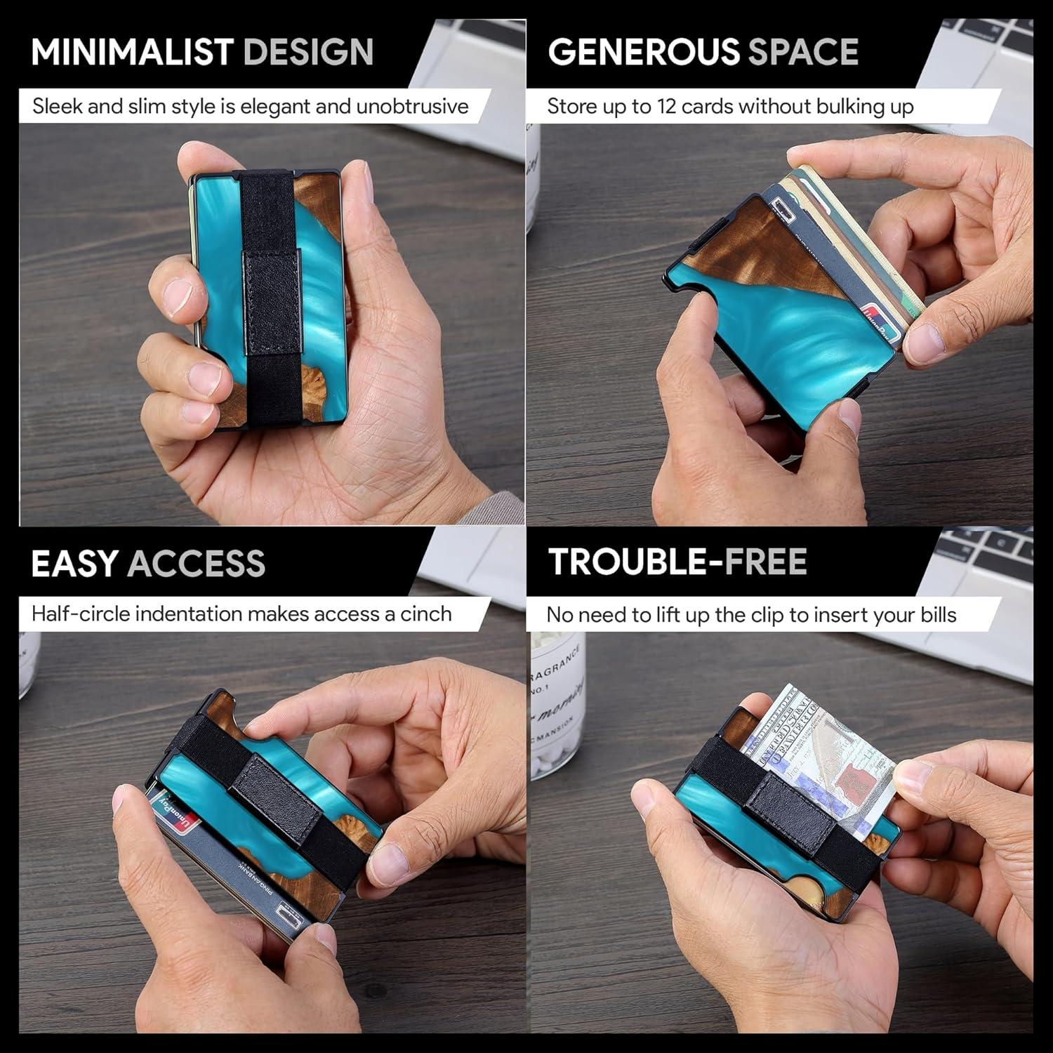 Billetera Minimalista RFID de Fibra de Carbono para Hombre - Resina Azul Aqua