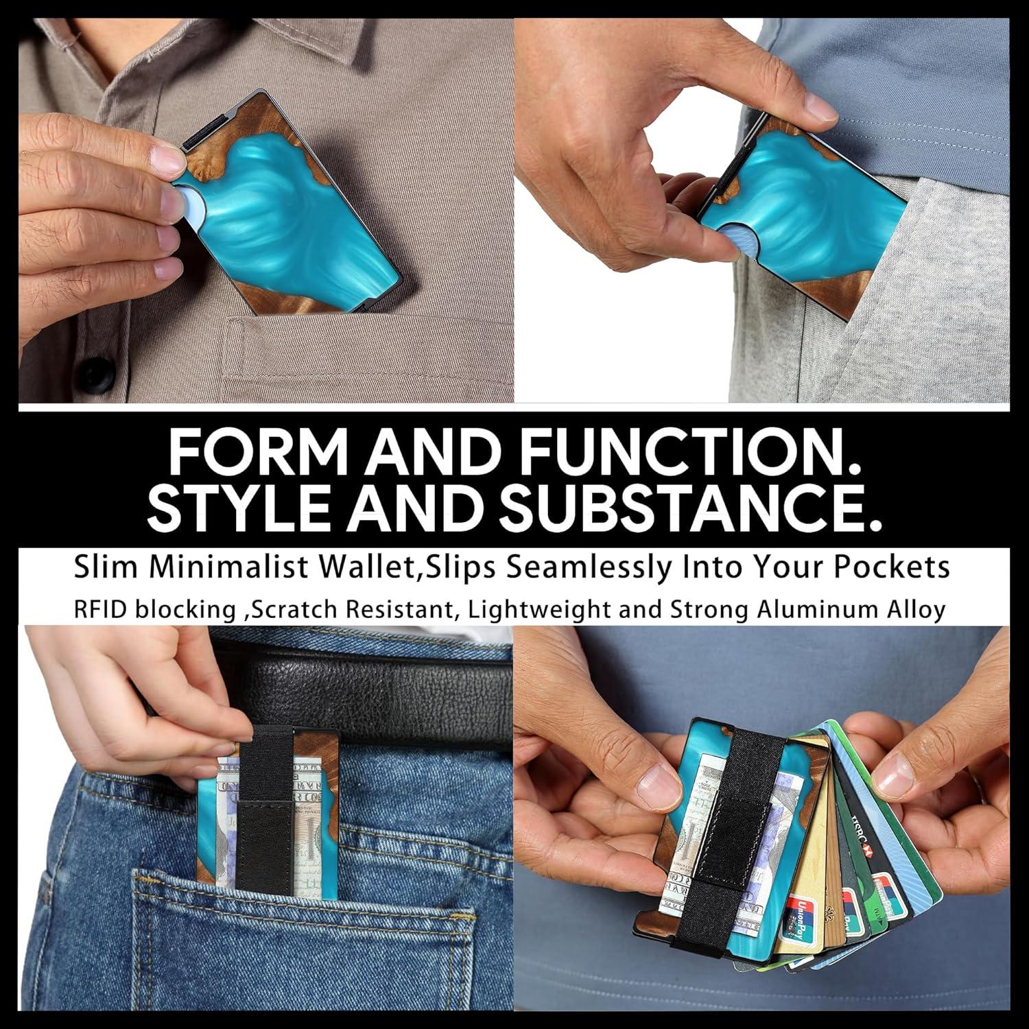 Billetera Minimalista RFID de Fibra de Carbono para Hombre - Resina Azul Aqua