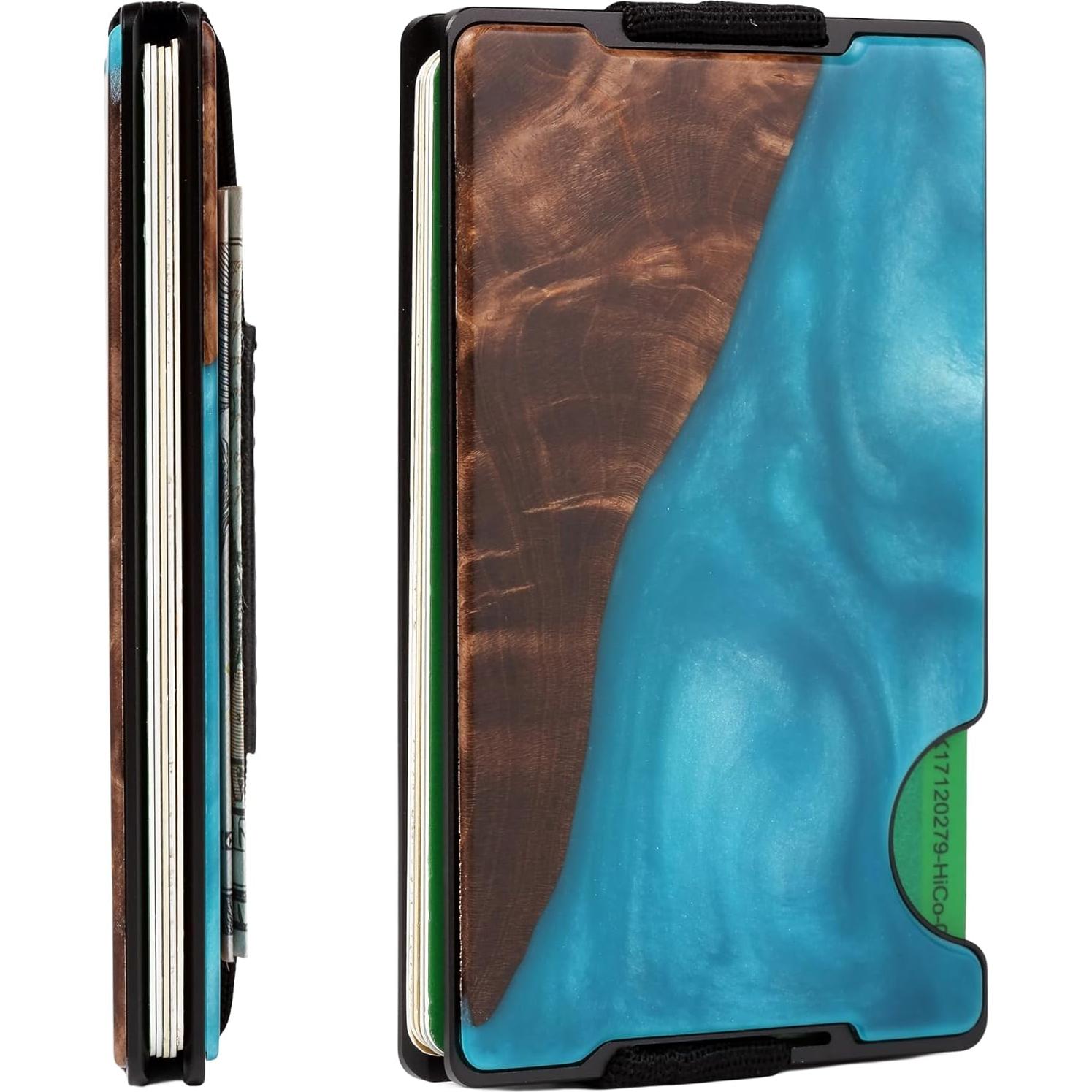 Billetera Minimalista RFID de Fibra de Carbono para Hombre - Resina Azul Aqua