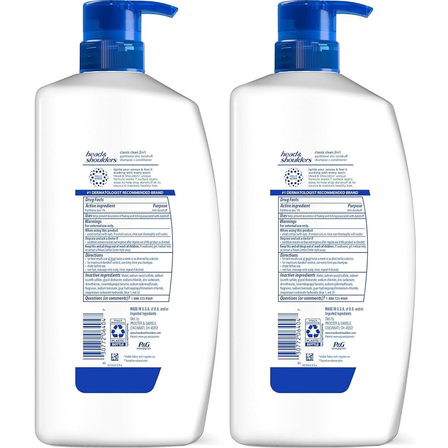 Head & Shoulders 2-en-1 Champú y Acondicionador Limpieza Clásica 2x1L