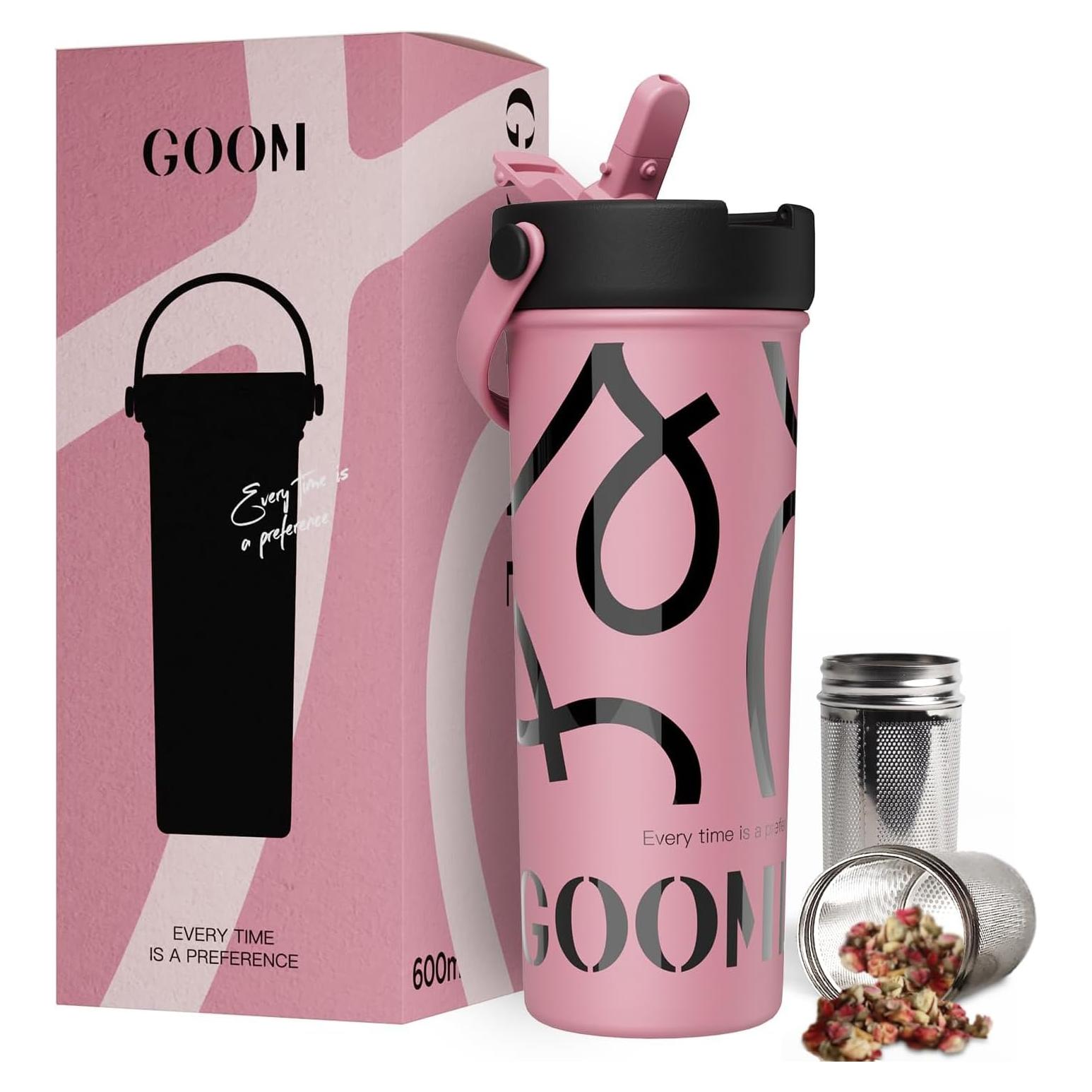 Vaso GOOM 20 oz Acero Inoxidable 18/10 Rosa con Infusor