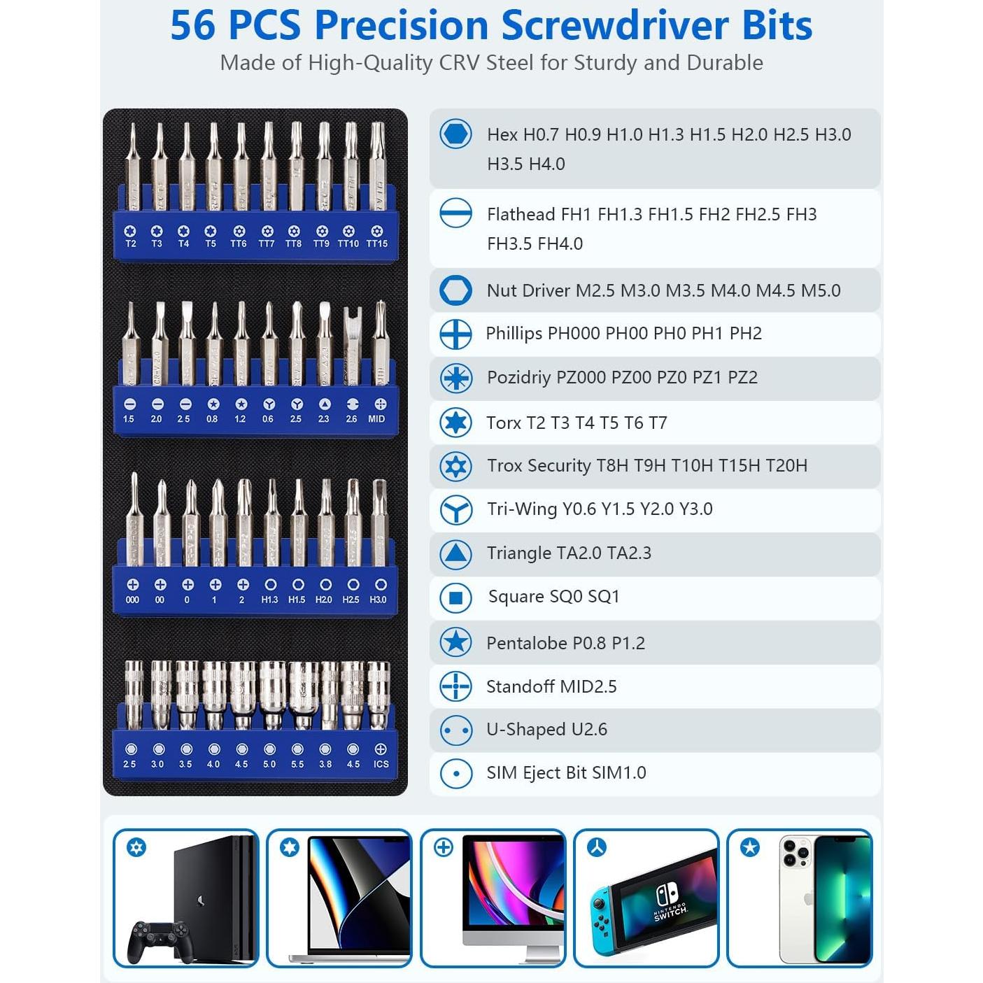 Juego de Destornilladores de Precisión 56 en 1 UnaMela - Ergonómico