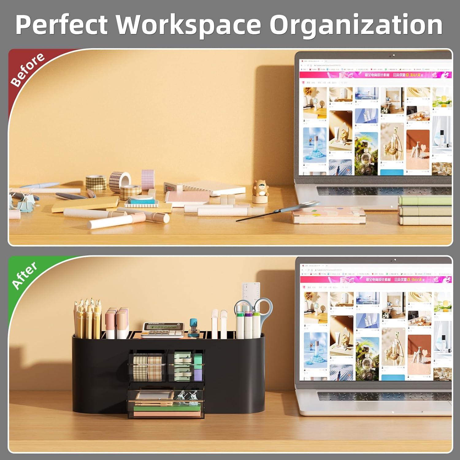 Organizador de Escritorio Marbrasse con 3 Cajones y 7 Compartimentos