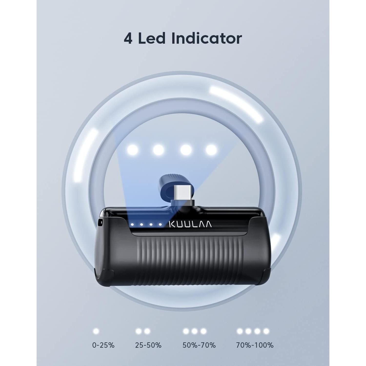 Cargador Portátil Kuulaa USB-C 4500mAh Mini Negro