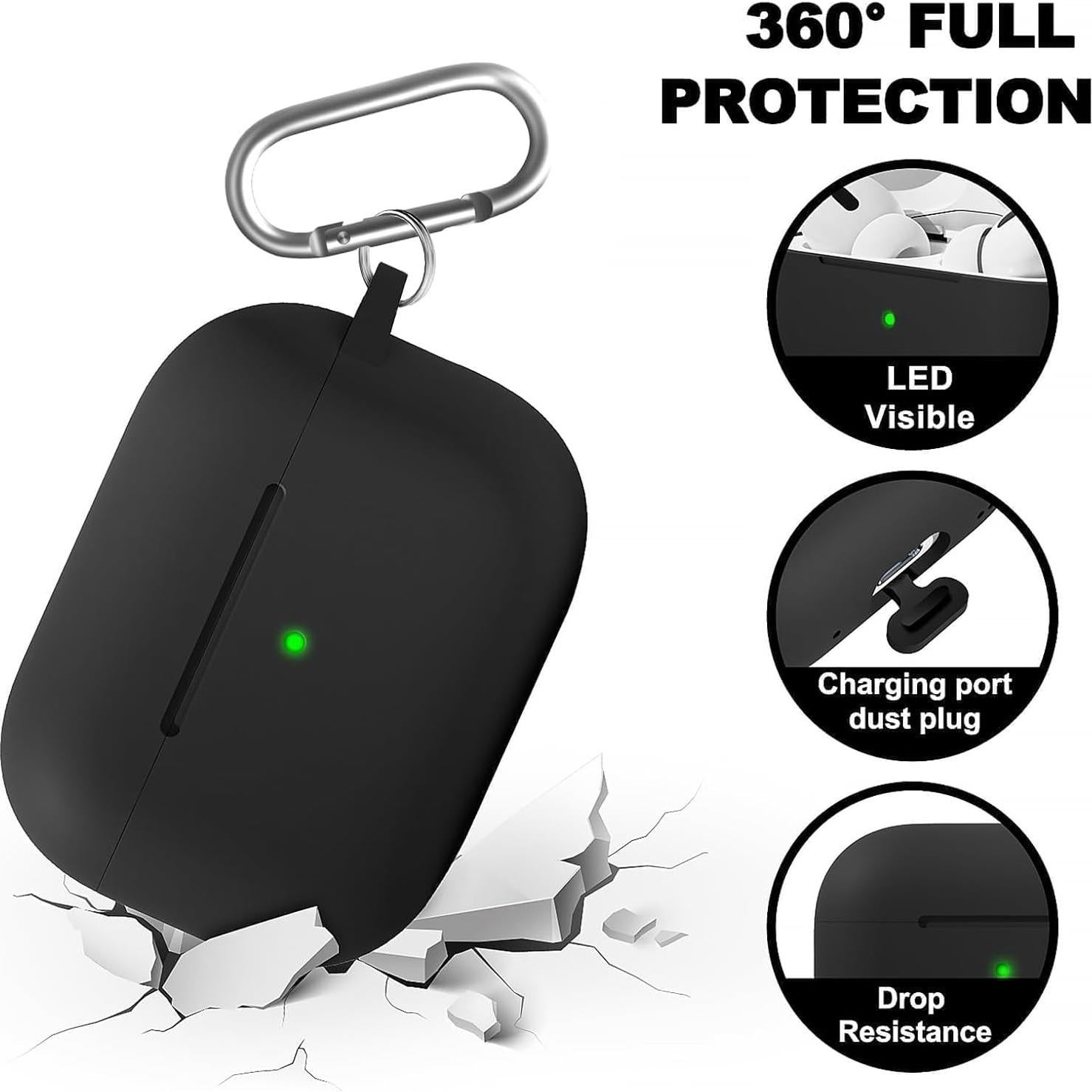 for AirPods Pro 2 Case Cover, Compatible with AirPods Pro 2nd/1st Generation Case Cover Accessories with Keychain,Black