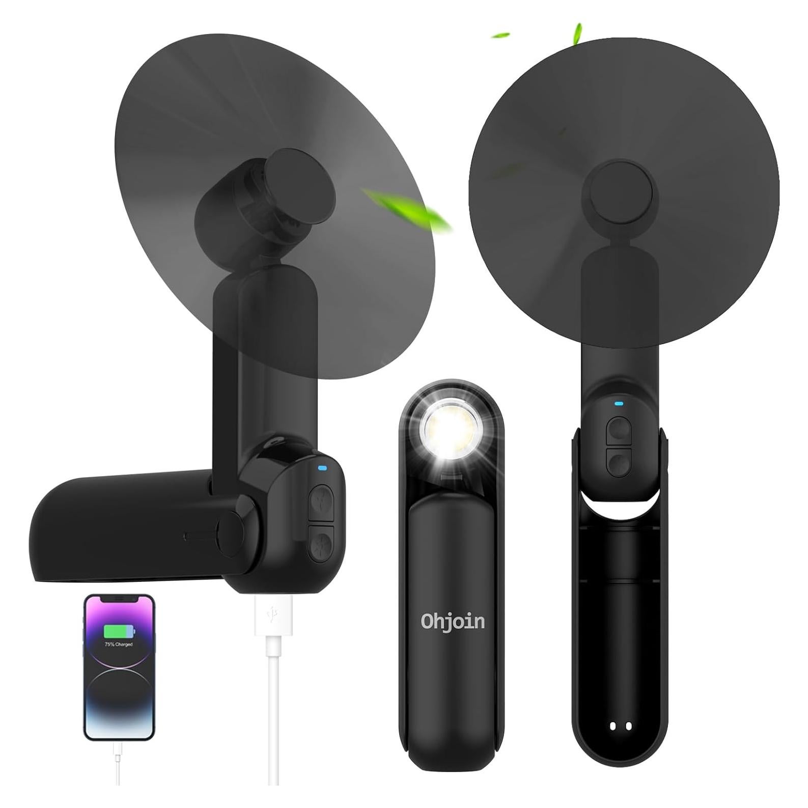 Ventilador portátil 4 en 1 Ohjoin negro, recargable USB