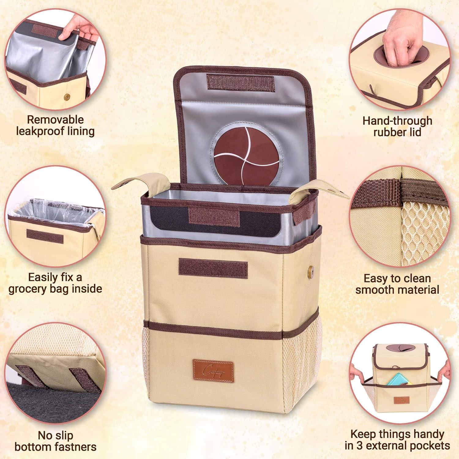 Basurero para Auto Creathing Touring 2 Galones Beige - A Prueba de Fugas