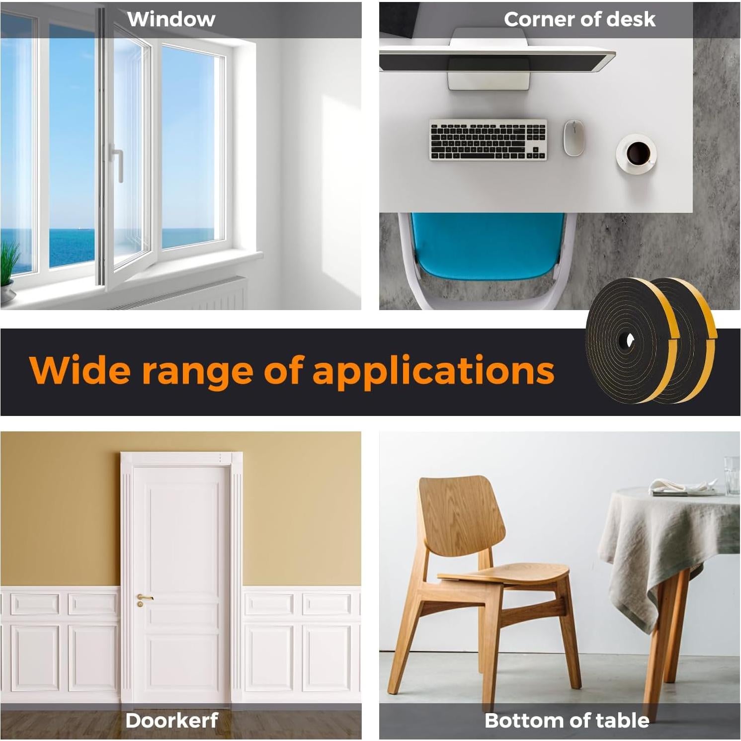 Tira de sellado para puerta Ravinte 1cm x 0.3cm x 4m, negro