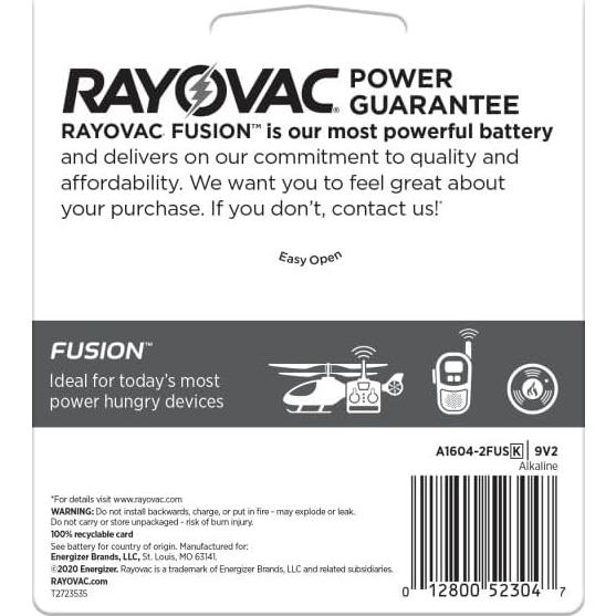 Baterías Alcalinas Rayovac Fusion 9V - Paquete de 2 Unidades