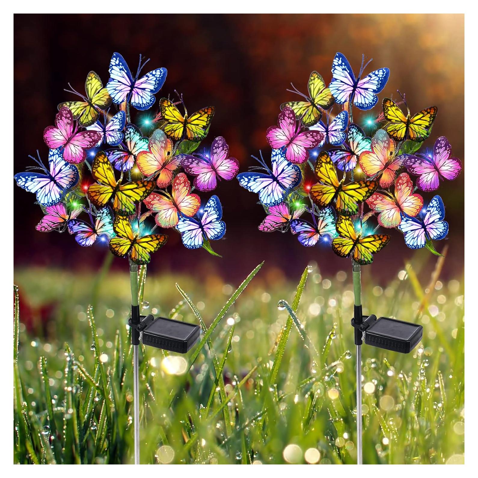 Luces de Jardín Solares Adecorty Paquete de 2 con 34 Mariposas