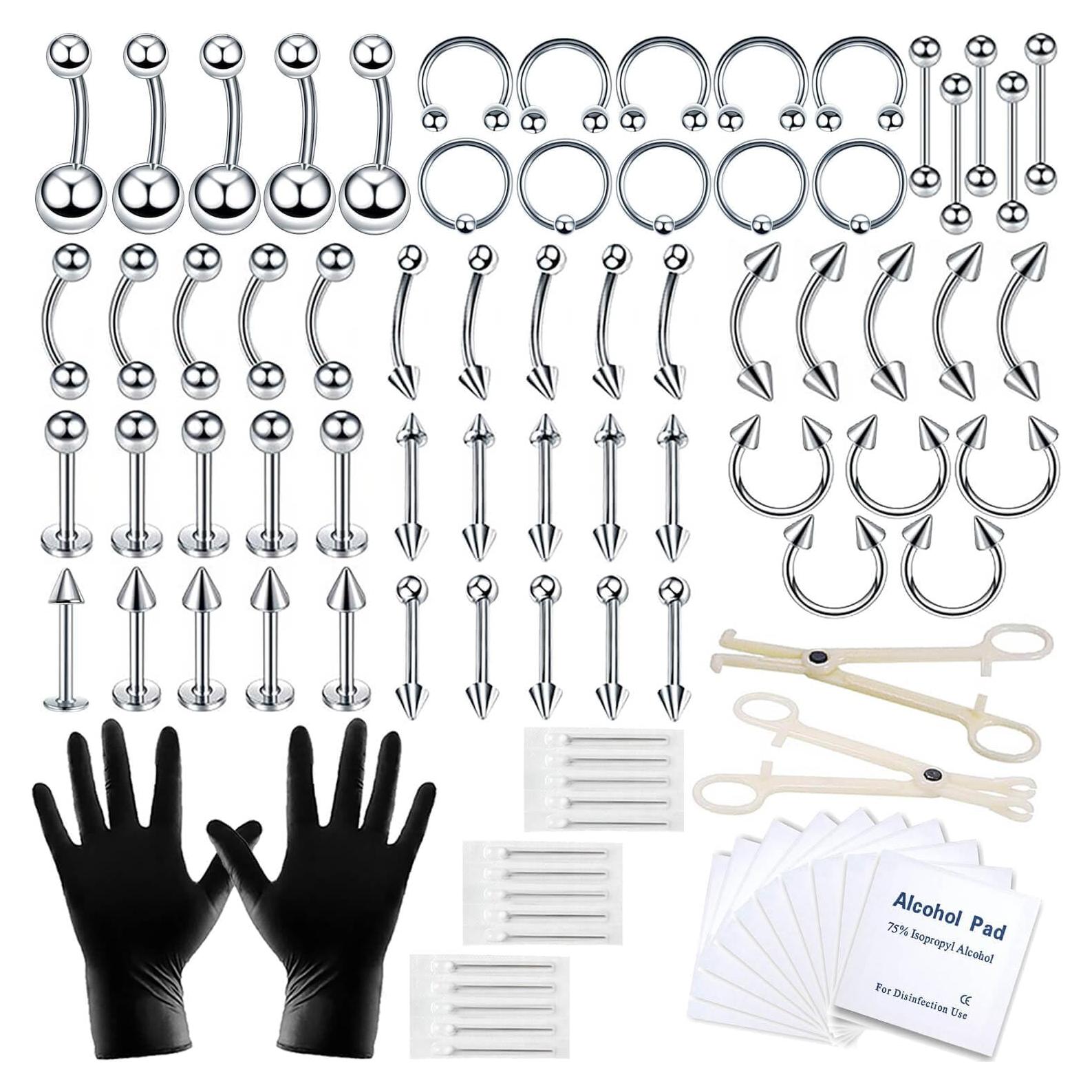 Kit de Piercing Corporal A-minusone 84 Piezas 14G 16G Acero Inoxidable
