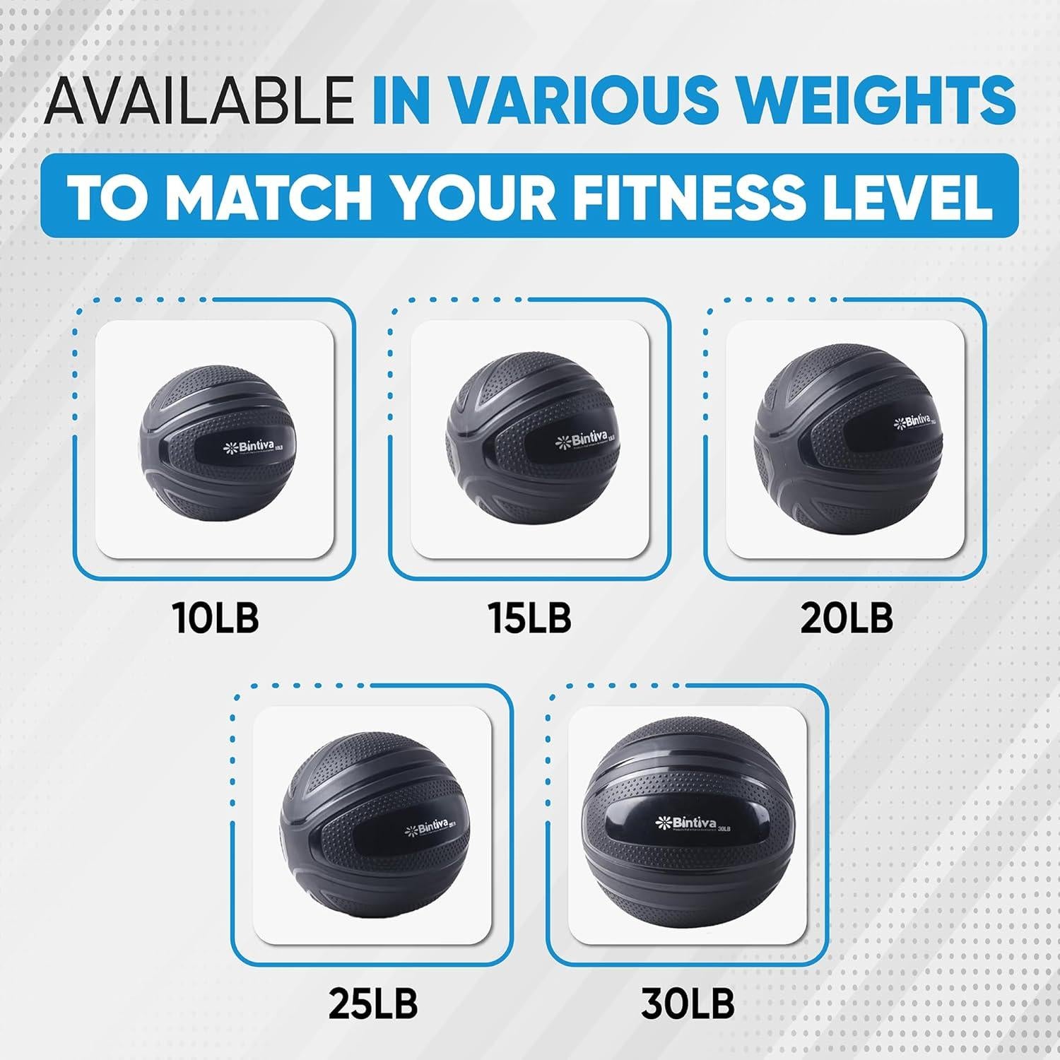 Bola de Slam Bintiva No Rebote 10-30 Lbs para Fitness