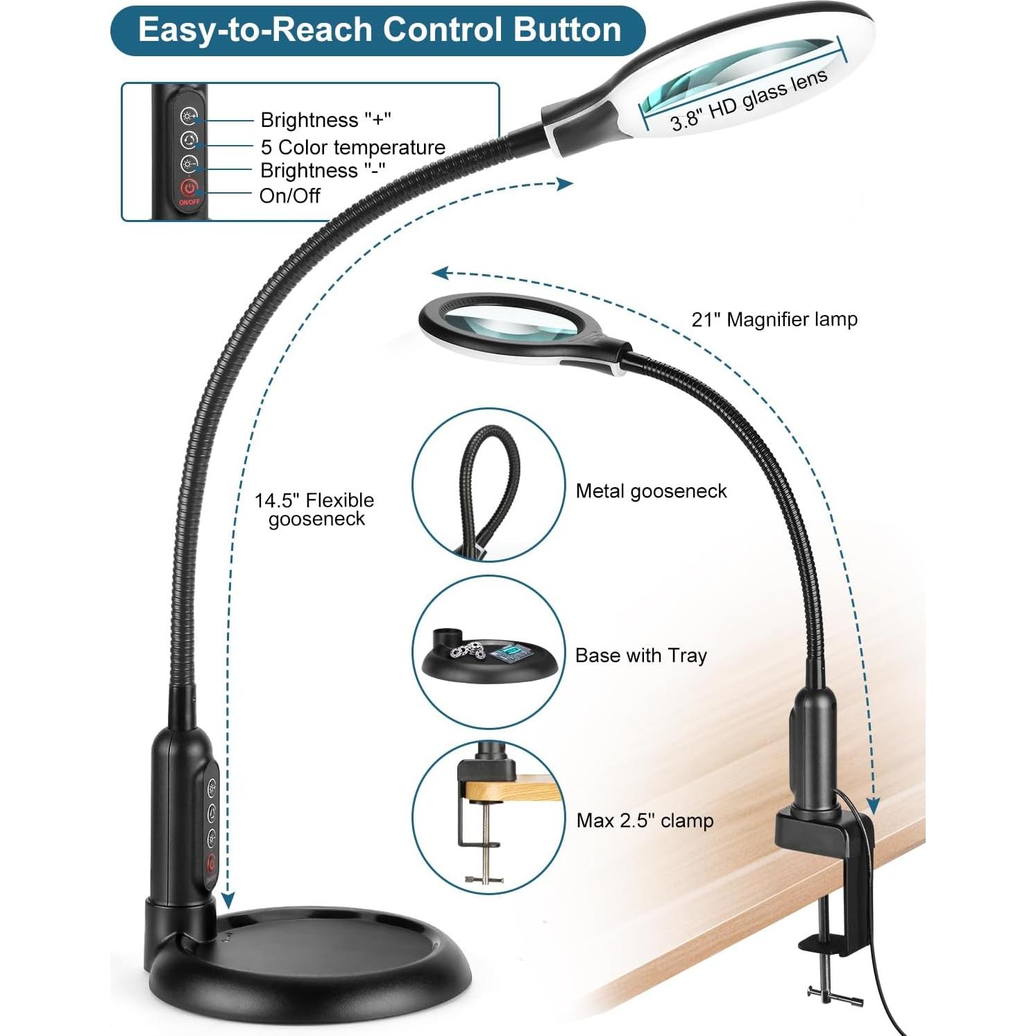 Lupa Iluminada 10X RackydigPro con Luz LED y Soporte Flexible