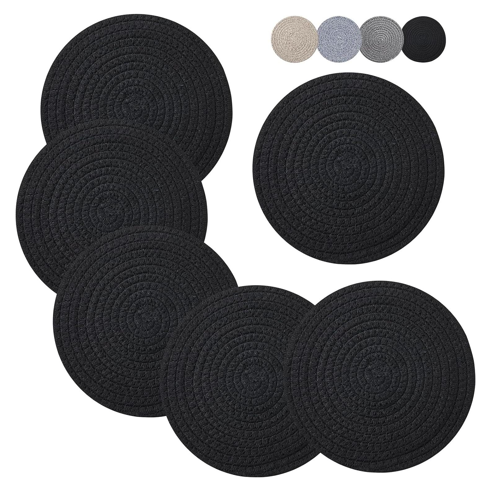Juego de 6 Trivets de Algodón Coga 20.32 cm Negro