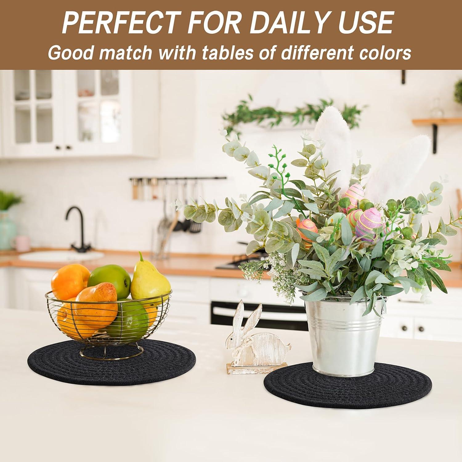 Juego de 6 Trivets de Algodón Coga 20.32 cm Negro