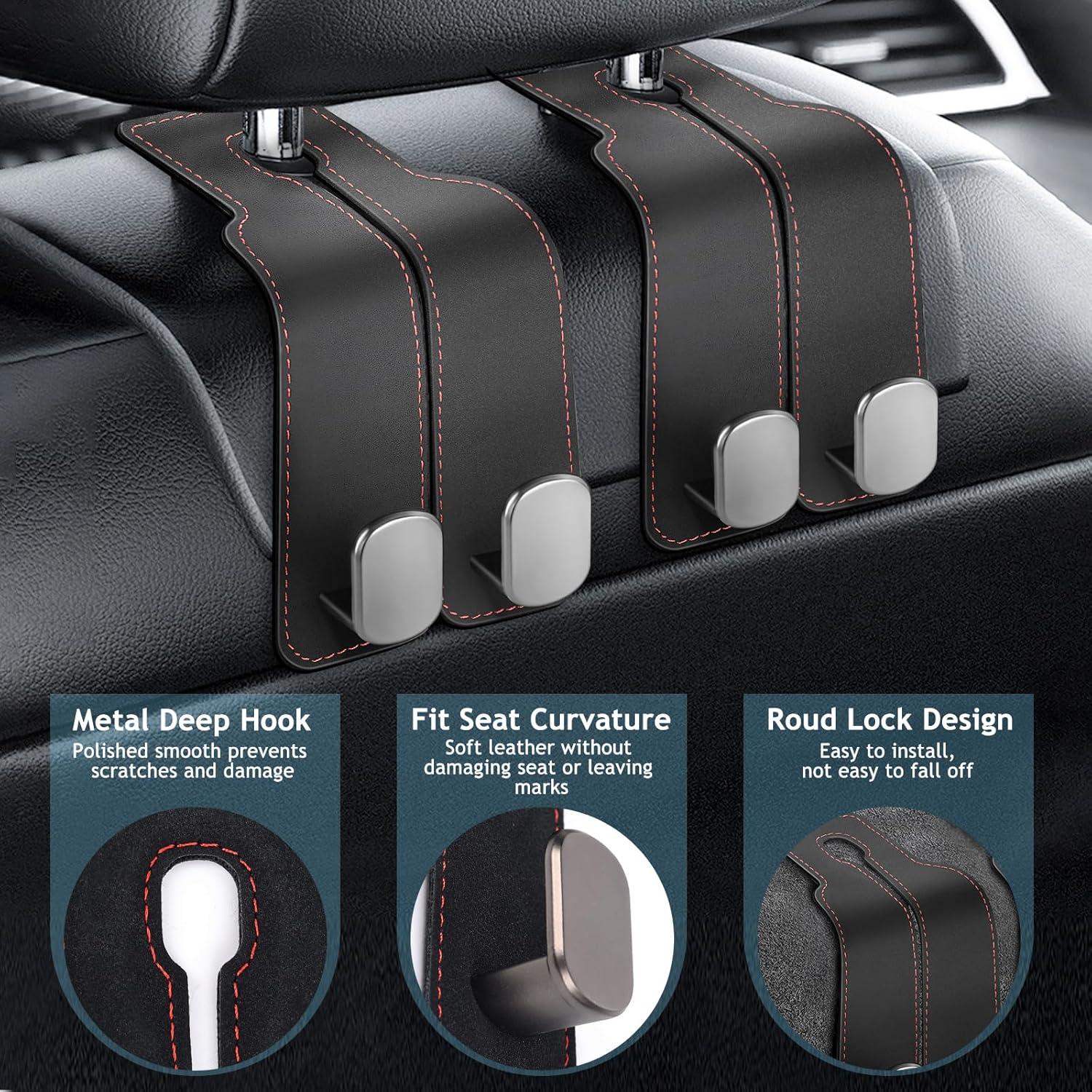 Ganchos para Reposacabezas Accevo - 2 Piezas de Metal con Cuero