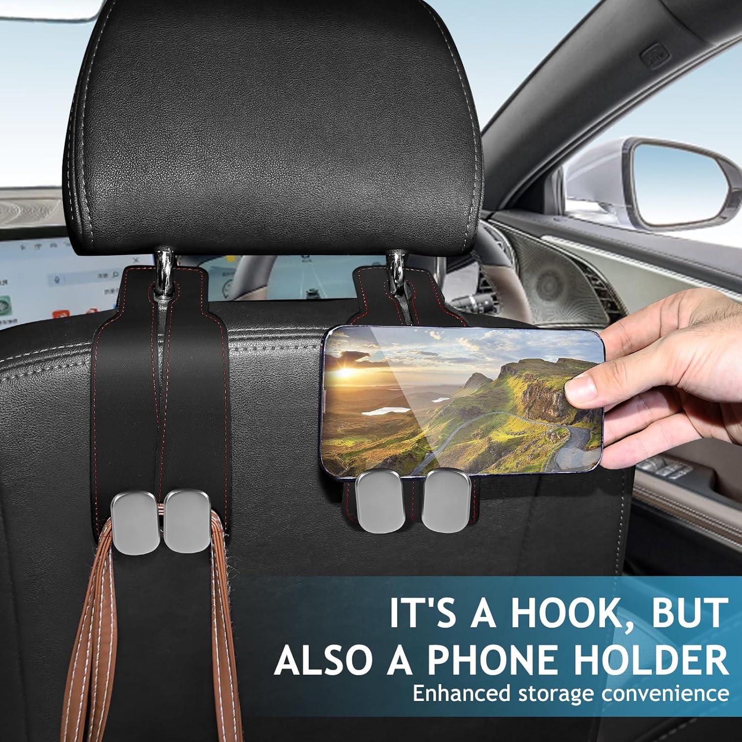 Ganchos para Reposacabezas Accevo - 2 Piezas de Metal con Cuero