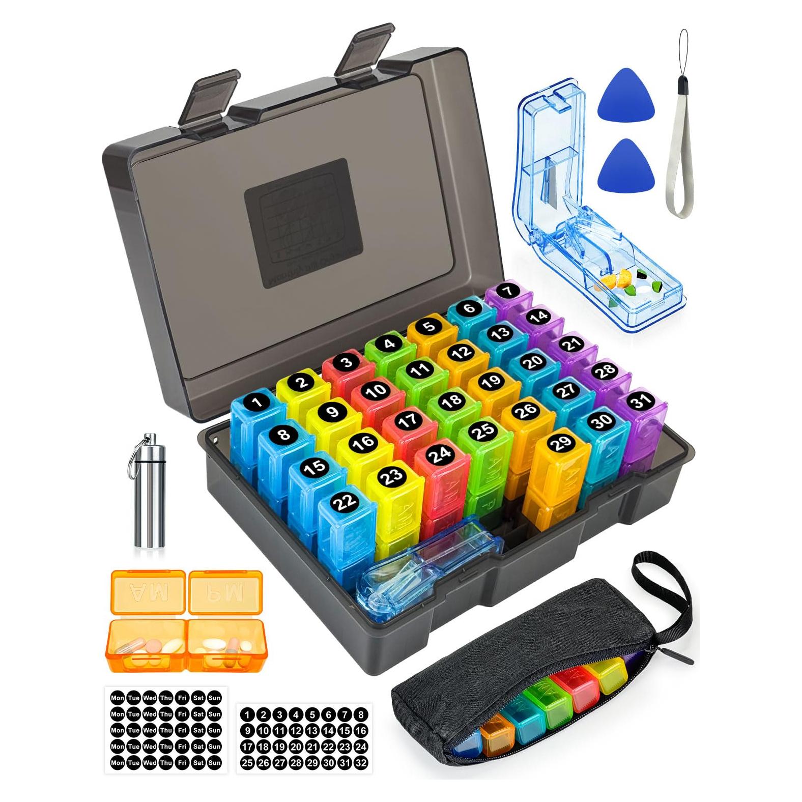 Organizador de Pastillas Mensual Friwole 2 Veces al Día Negro