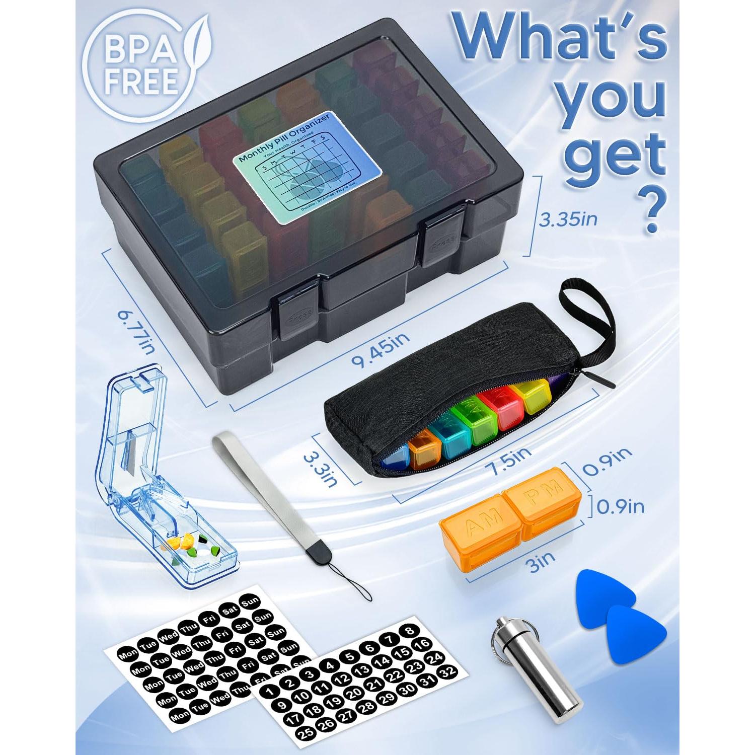 Organizador de Pastillas Mensual Friwole 2 Veces al Día Negro