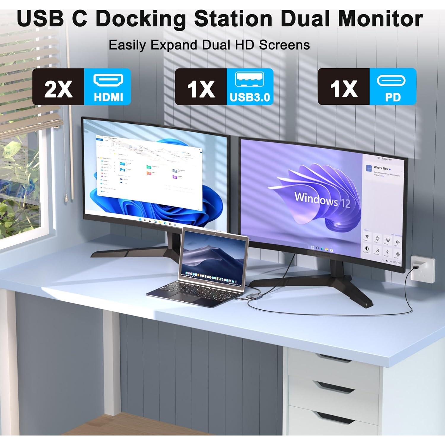 Estación de Acoplamiento USB C Doble HDMI 4K Movcle