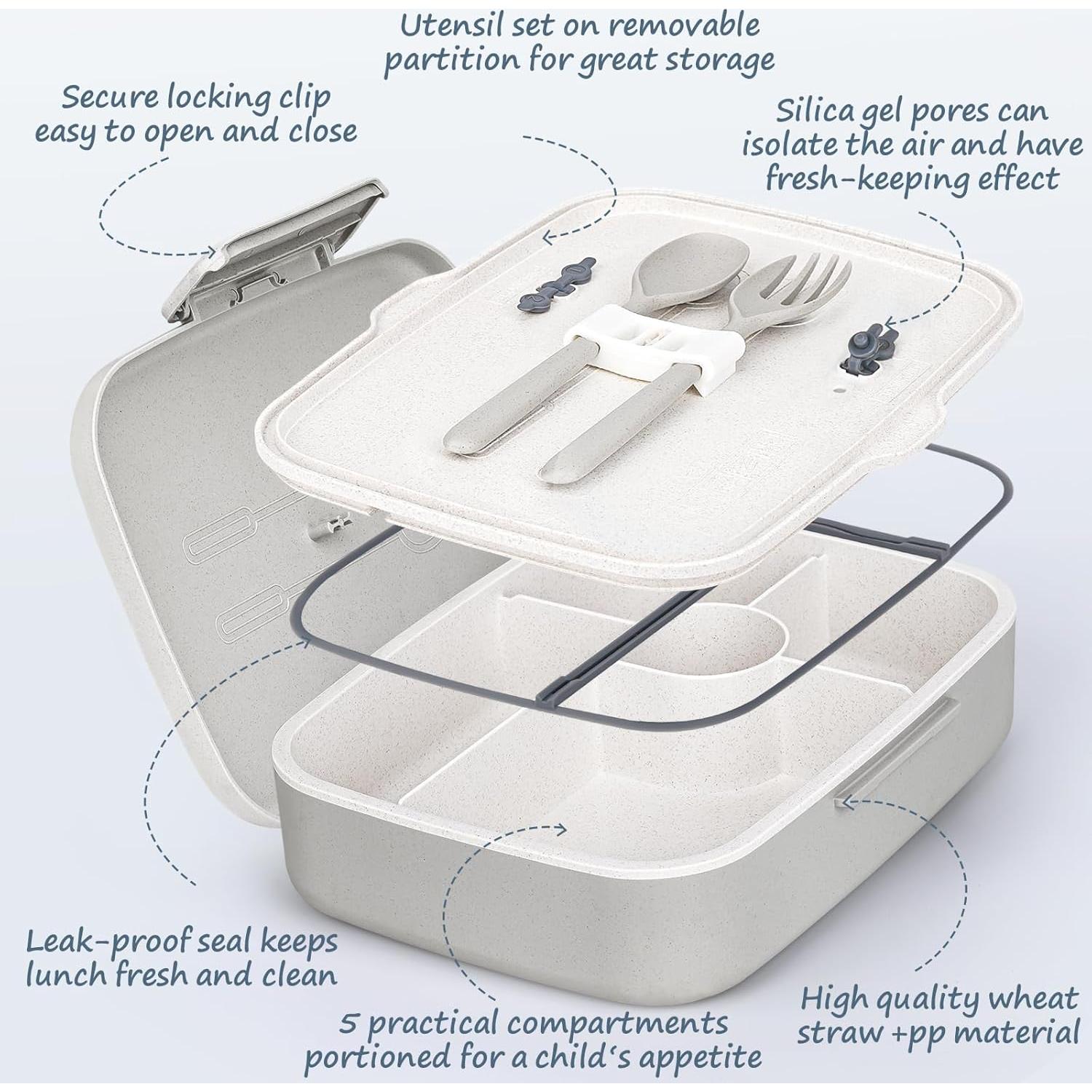 Caja Bento Almuerzo ANDMOON Gris 5 Compartimentos 1300ml