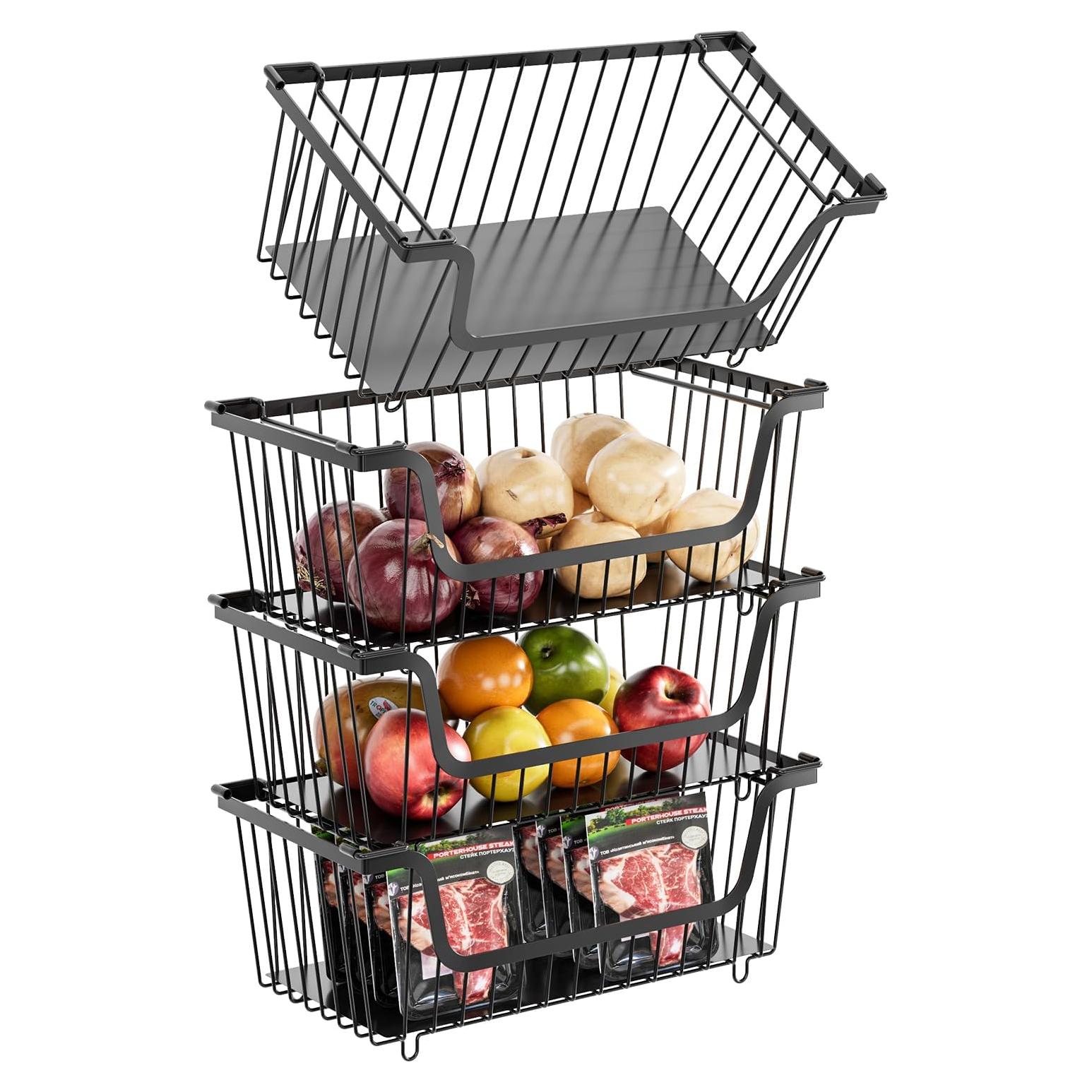 Cestas de Alambre Apilables GAOKASE 4 Pcs Negro 37x18x13 cm