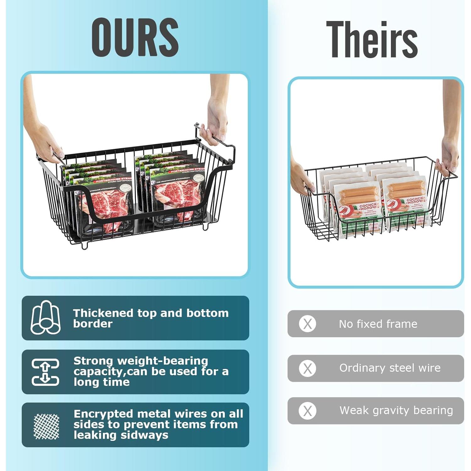 Cestas de Alambre Apilables GAOKASE 4 Pcs Negro 37x18x13 cm