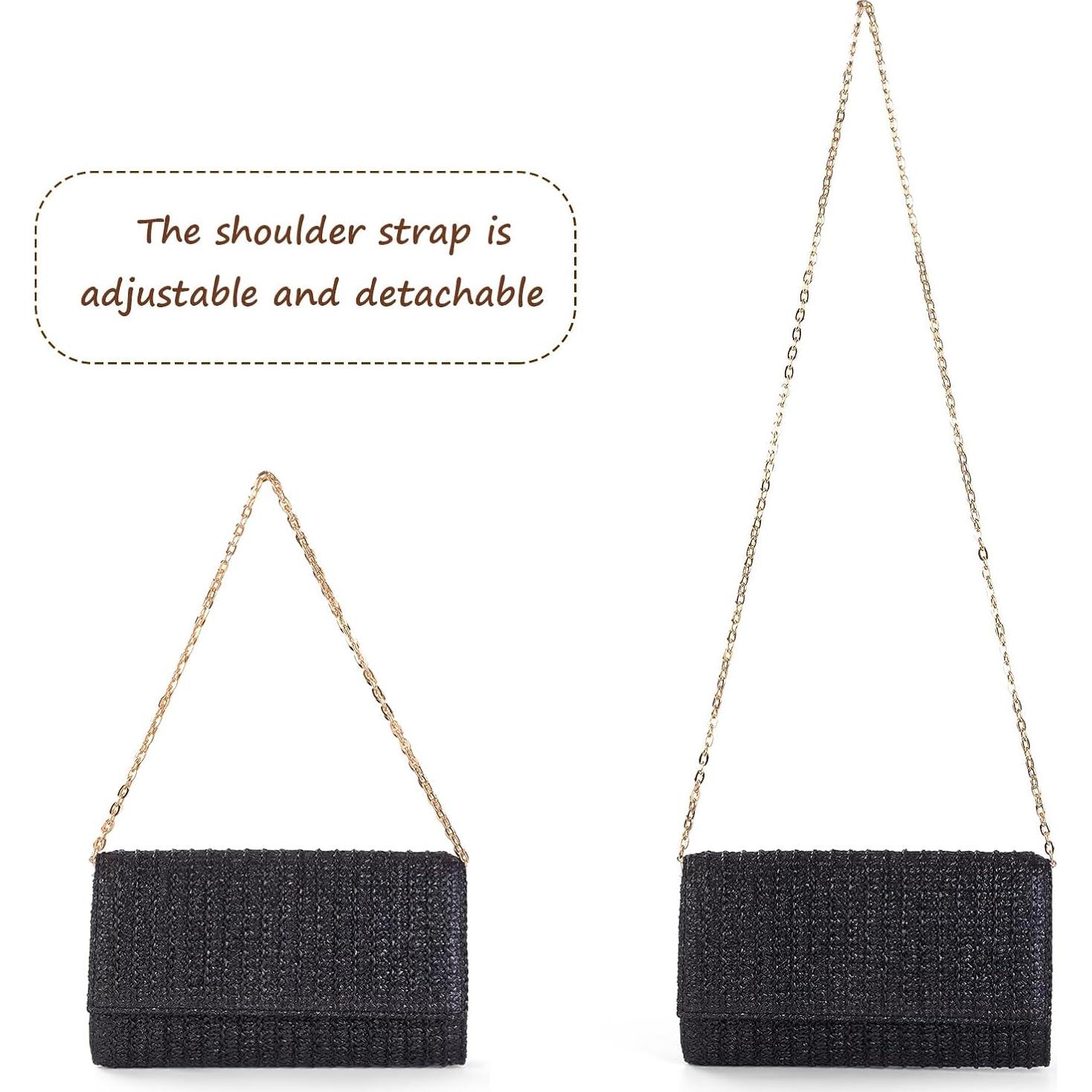 Bolso de mano de paja Kseymeir negro con correa desmontable