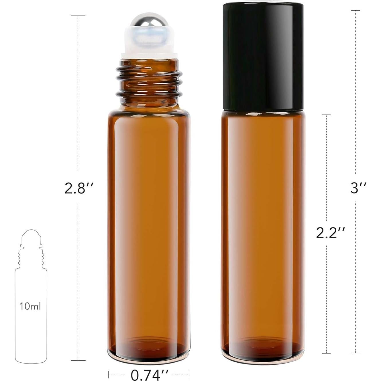 Botellas de Aceite Esencial LotFancy 6pc 10ml Ámbar con Rodillo