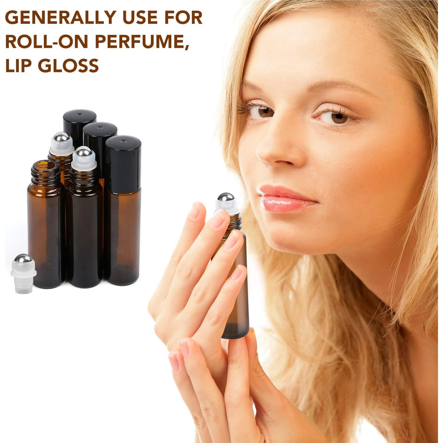 Botellas de Aceite Esencial LotFancy 6pc 10ml Ámbar con Rodillo