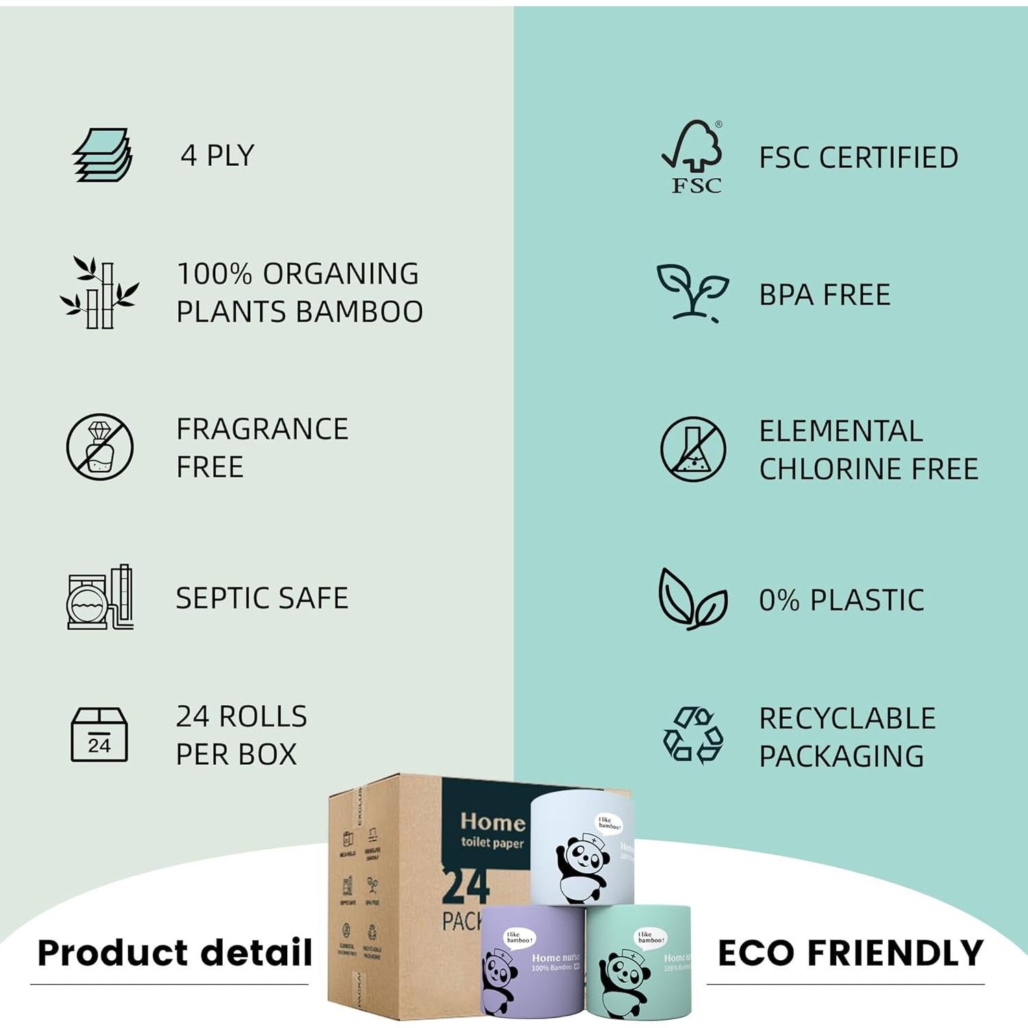 Papel Higiénico de Bambú Home Nurse 4 Capas 12 Rollos Natural