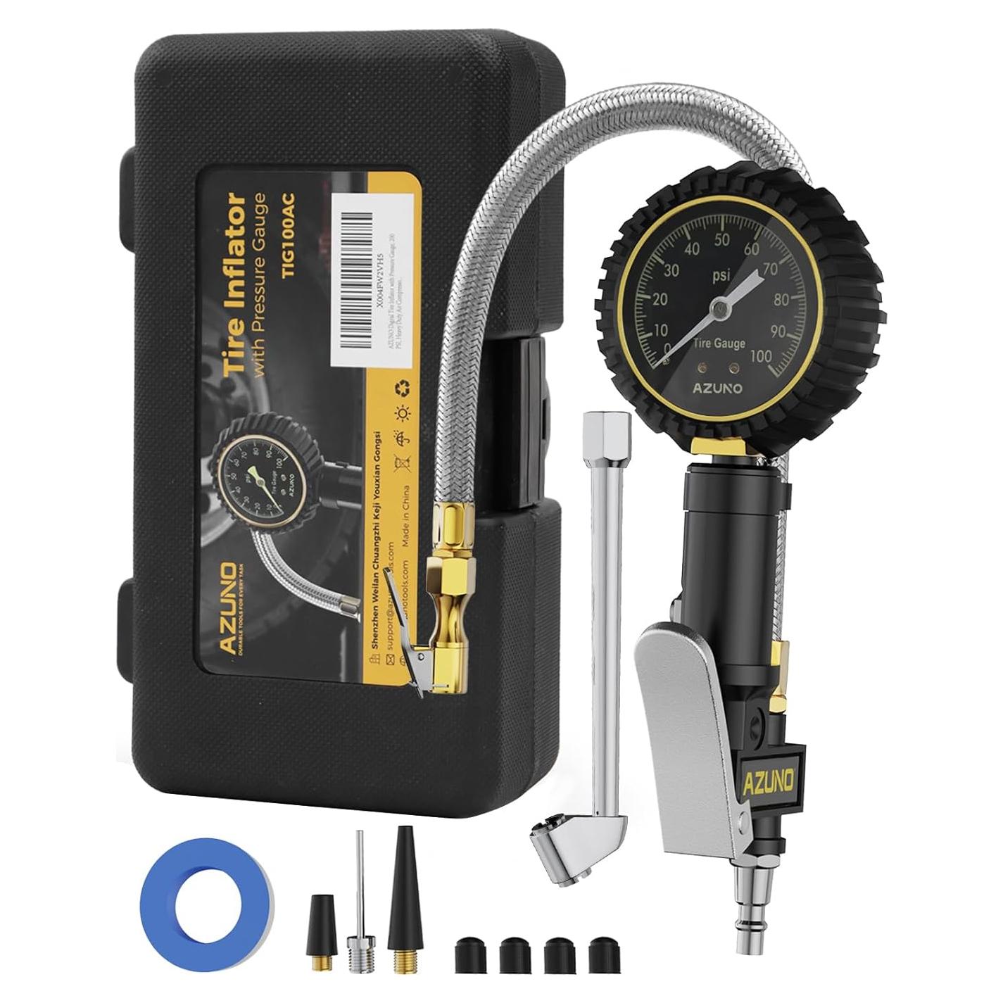 Medidor de Presión de Neumáticos AZUNO 100 PSI con Accesorios