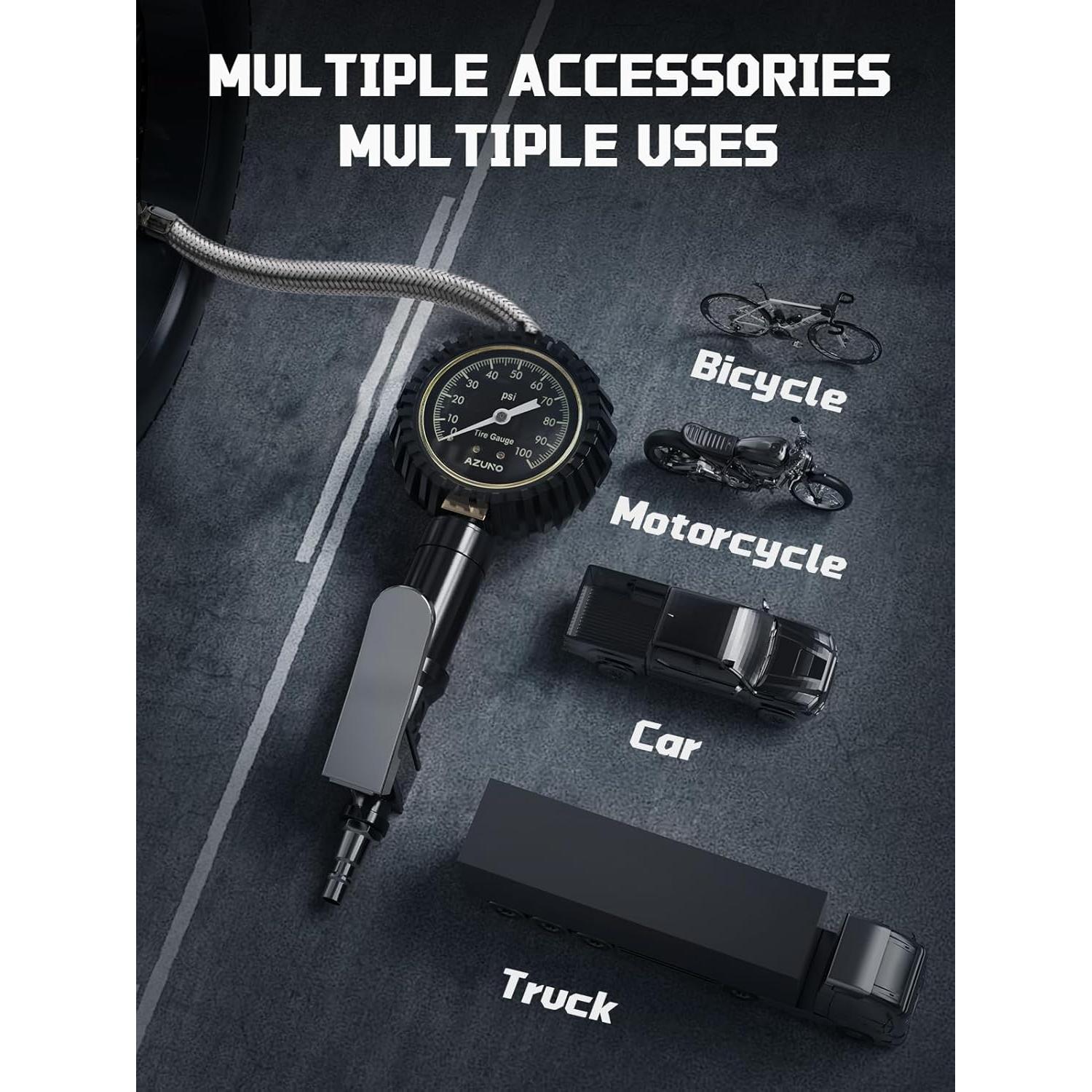 Medidor de Presión de Neumáticos AZUNO 100 PSI con Accesorios