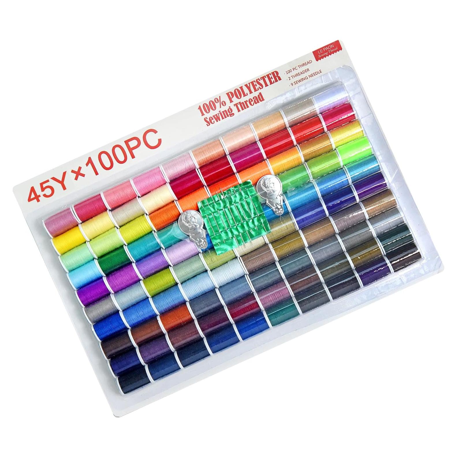 Kit de Costura 100 Colores Hilo Poliéster con Agujas y Enhebrador