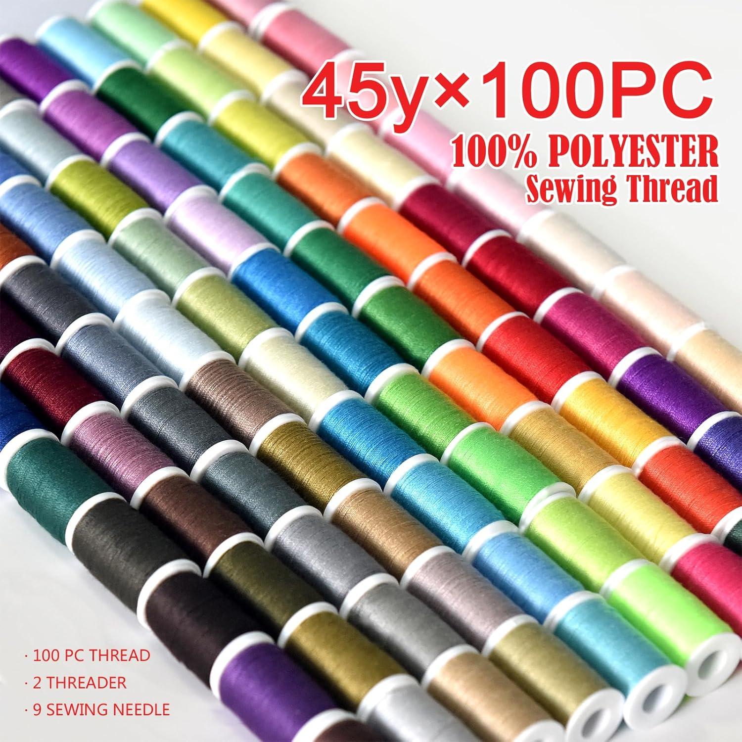 Kit de Costura 100 Colores Hilo Poliéster con Agujas y Enhebrador