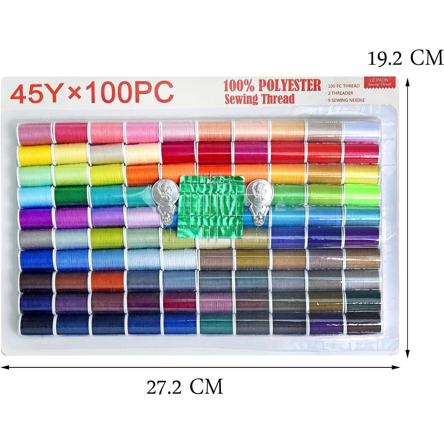 Kit de Costura 100 Colores Hilo Poliéster con Agujas y Enhebrador