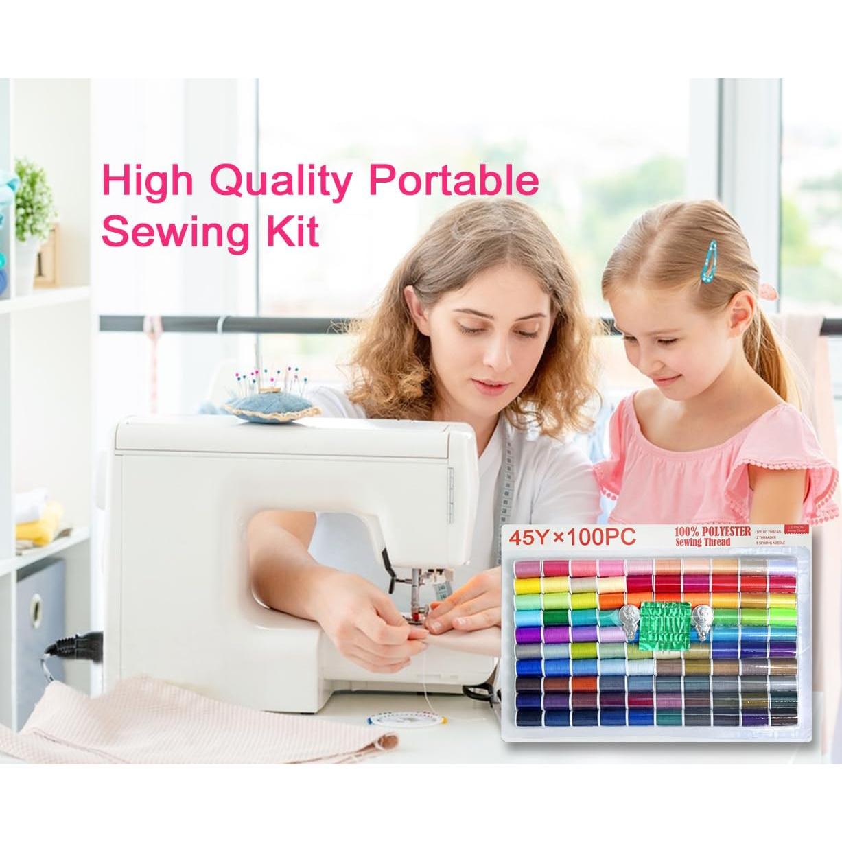 Kit de Costura 100 Colores Hilo Poliéster con Agujas y Enhebrador